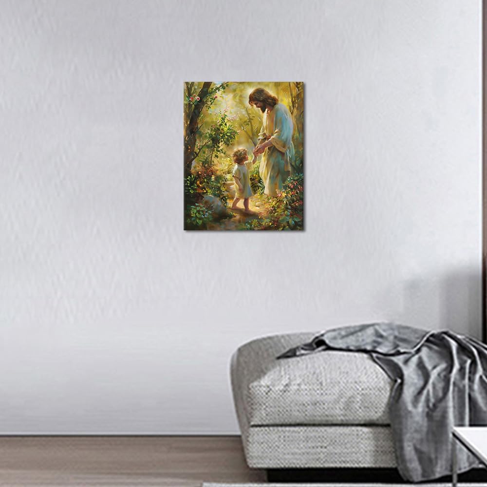 Jesus Paint by Numbers for Adult, Paint by Number Prayer Forest, Paint-by-Number Kits DIY Painting Kits On Canvas Religious Spirit Paint by Number for Adults,Frameless 16 x20 Inch