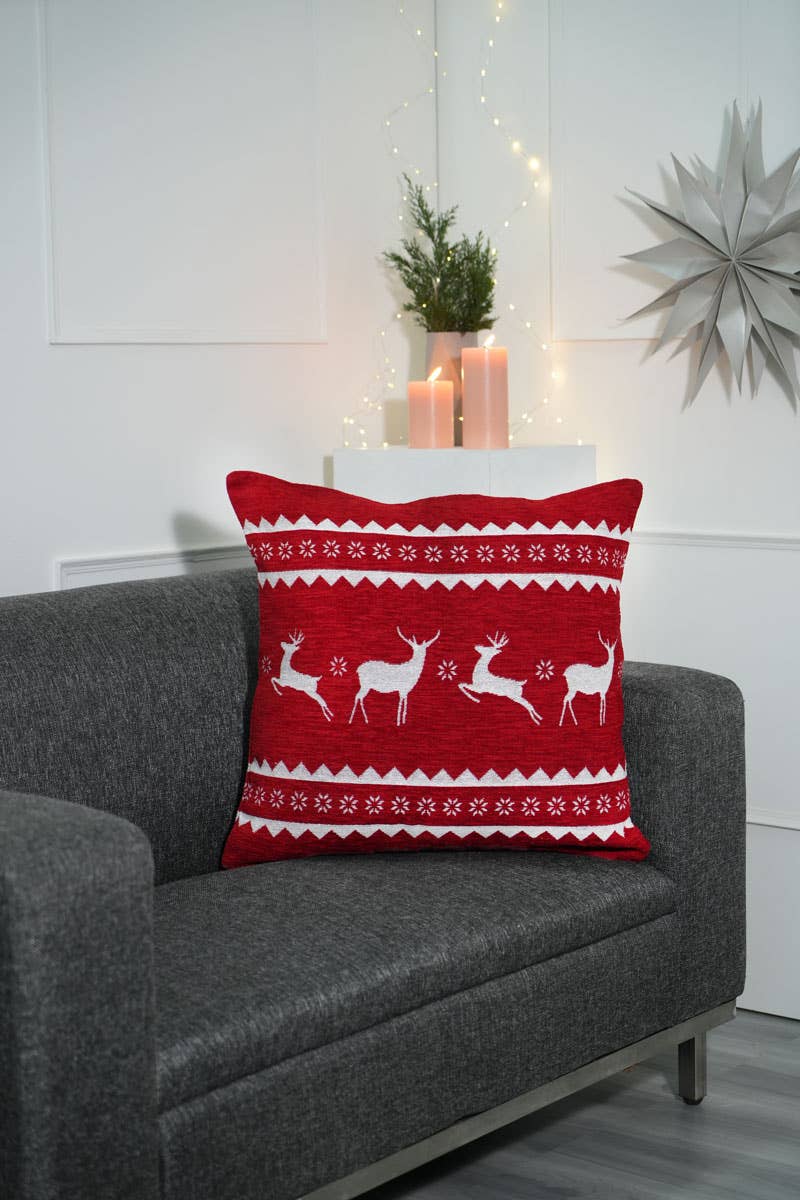 Throw Pillow | Reindeer Blizzard Cozy Jacquard Machine Woven Pillow – Festive Holiday Cushion for Christmas Home Décor | 24"x24"