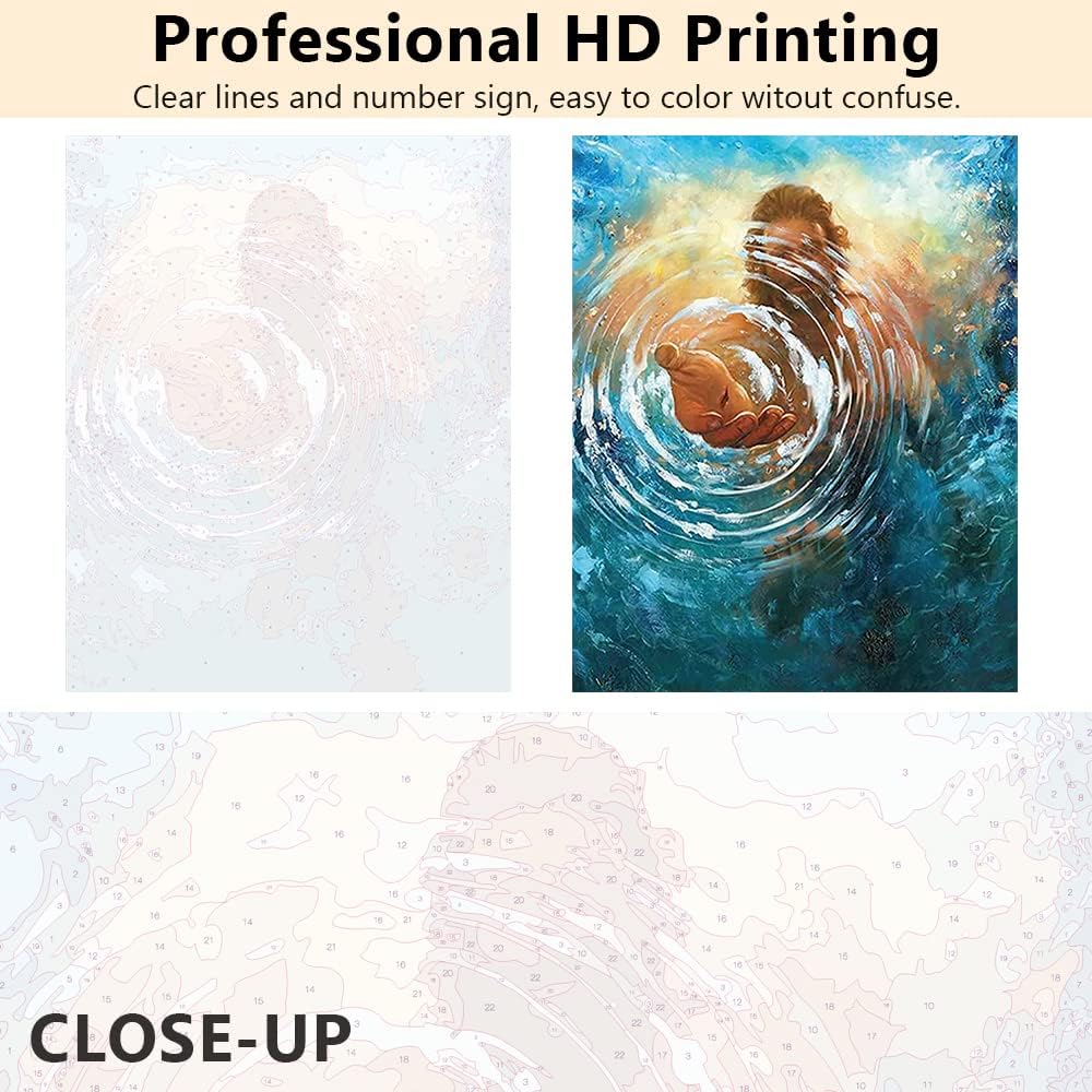 Paint by Number for Adults Jesus Paint by Numbers Christ Religion Paint by Number Kits Adult Paint by Numbers Blue Ocean Bible Oil Painting Paint-by-Number Kits, 16&#x22;x20&#x22;, Frameless