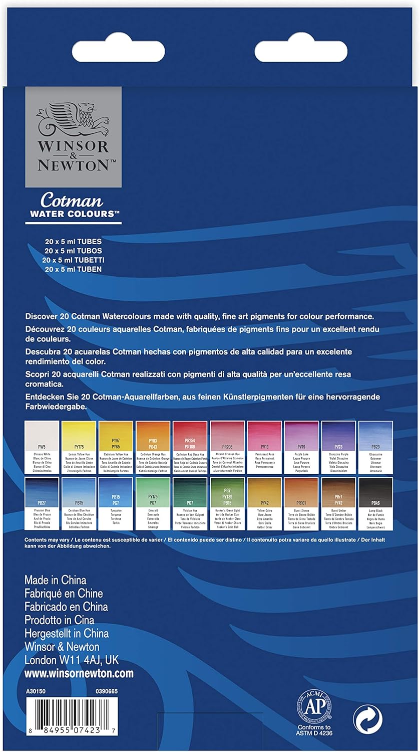 Cotman Watercolor Paint Set, 20 Colors, 5ml (0.17-oz) Tubes