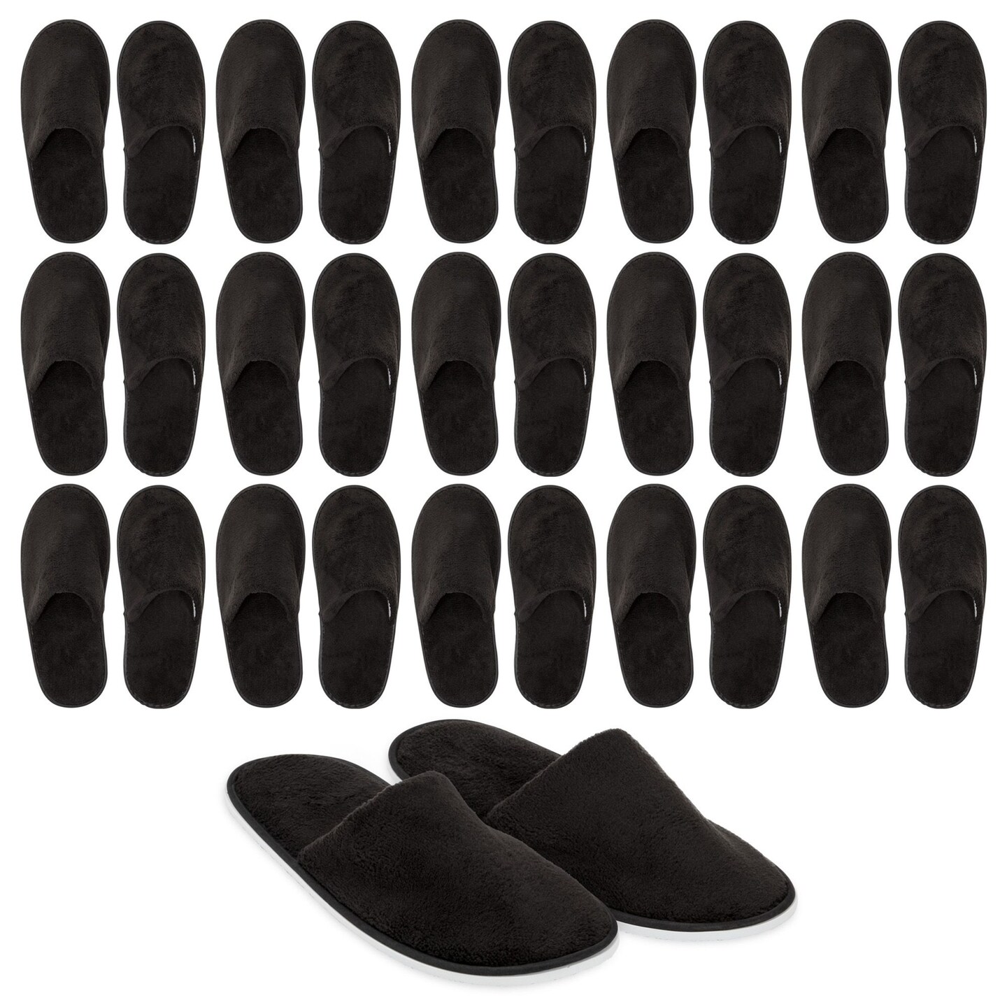 12 Pairs Disposable Slippers for Guests, Bulk Pack for Hotel, Spa, Shoeless Home, Black (US Men Size 11, Women 12)