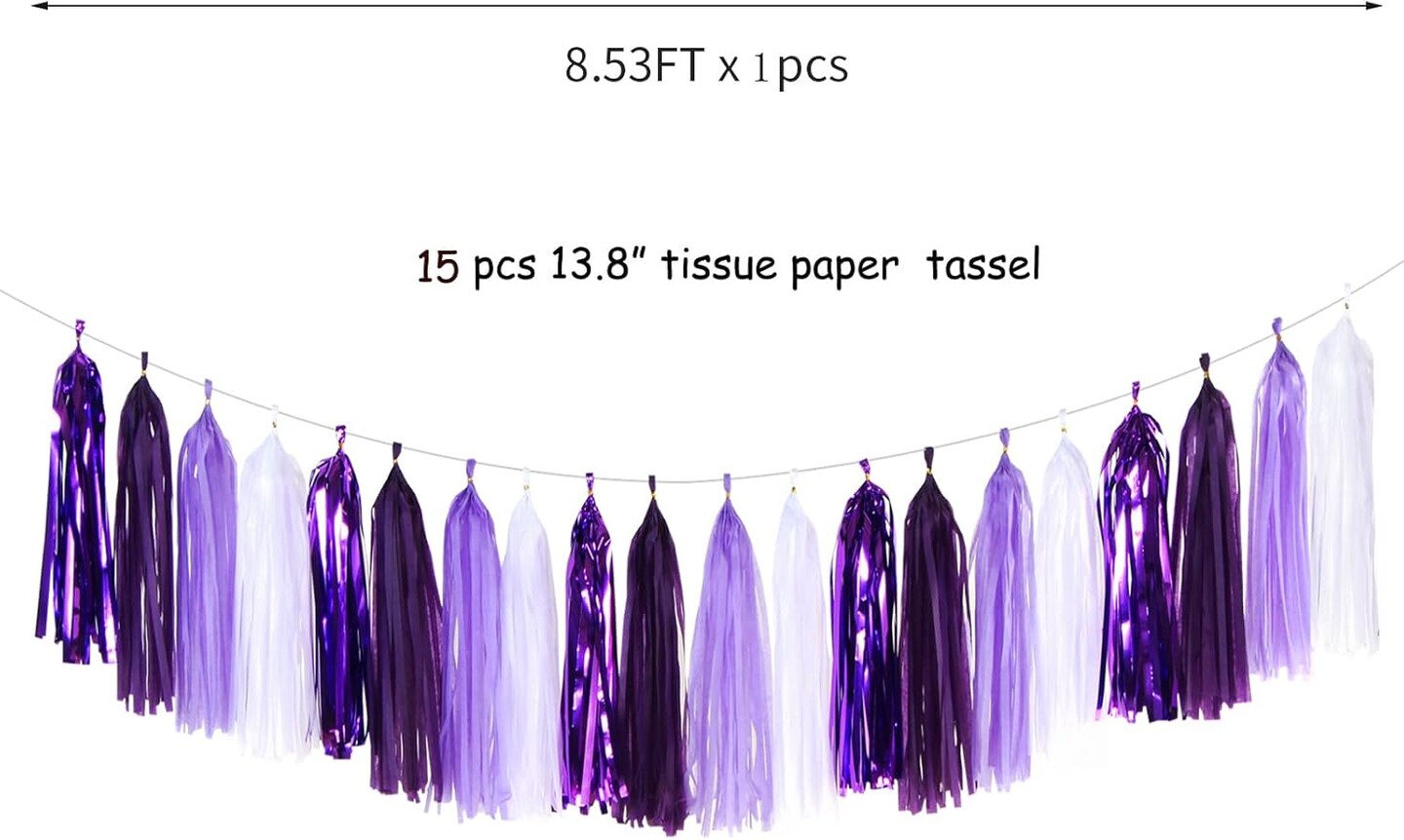 Purple White Lavender Party-Decorations Tassel-Garland - 20pcs Women Girl Birthday Supplies Tassels, Baby Bridal Shower Wedding Engagement Bachelorette Graduation Decor
