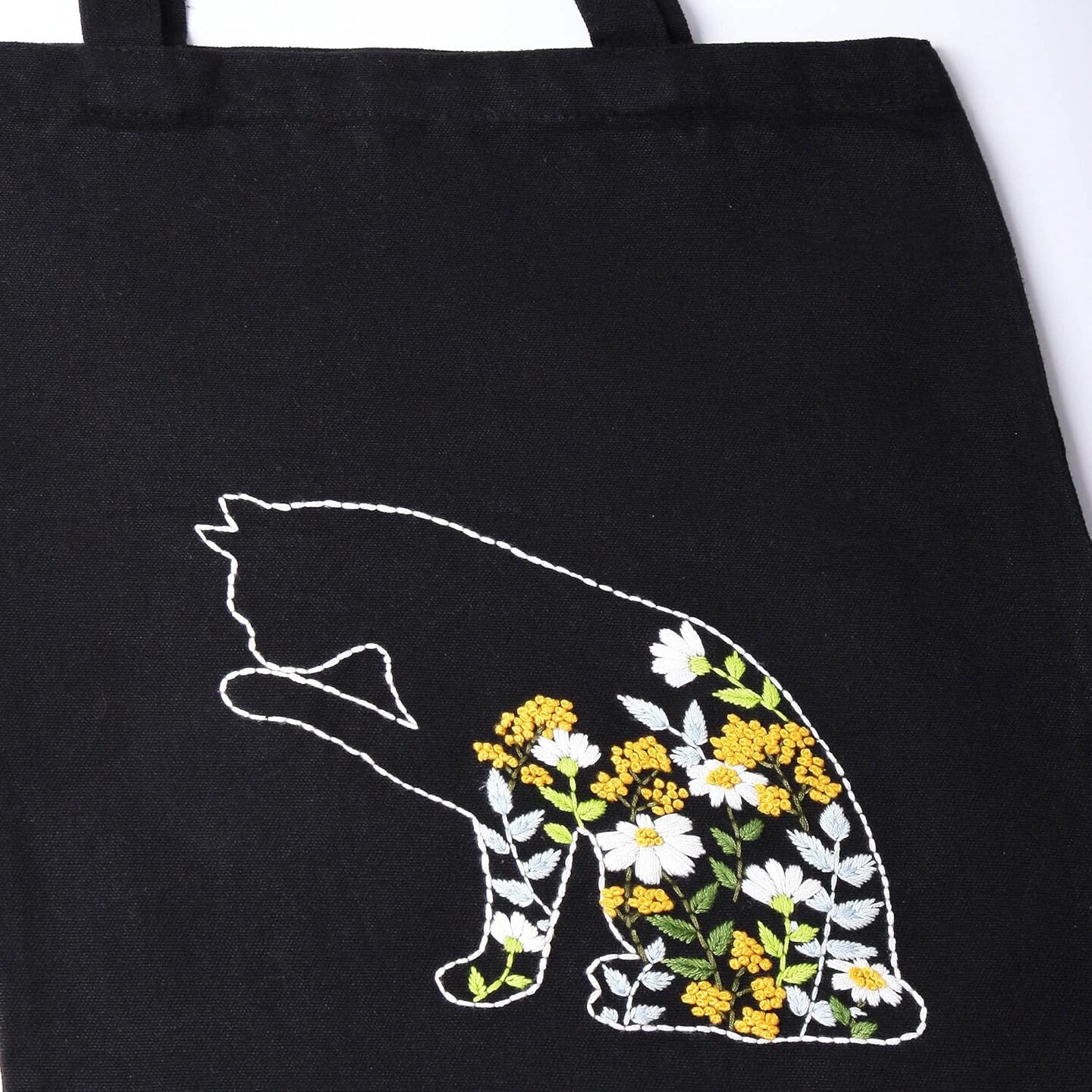 Beginner Canvas Tote Bag Embroidery Kit,Black Kitten Pattern,Cross Stitch Kits