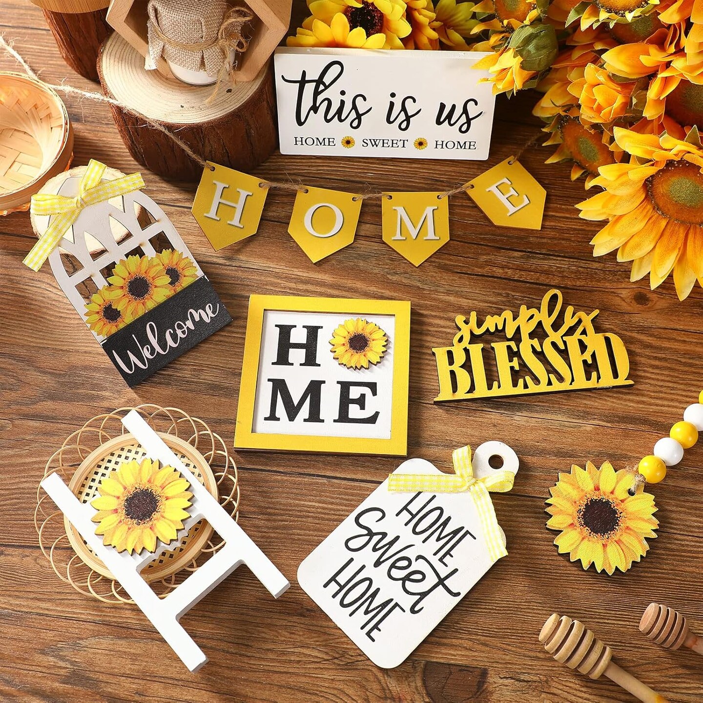 11 Pcs Sunflower Tiered Tray Decor Set
