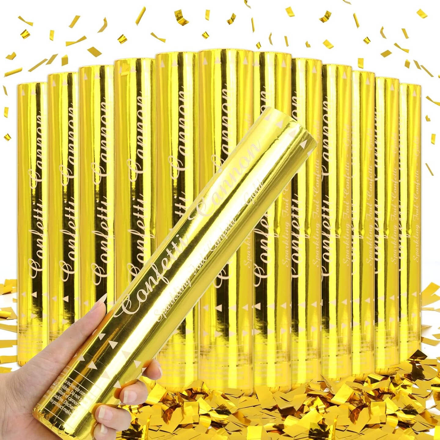 12PCS Gold Confetti Cannons – Party Poppers for Weddings, Birthdays & Celebrations