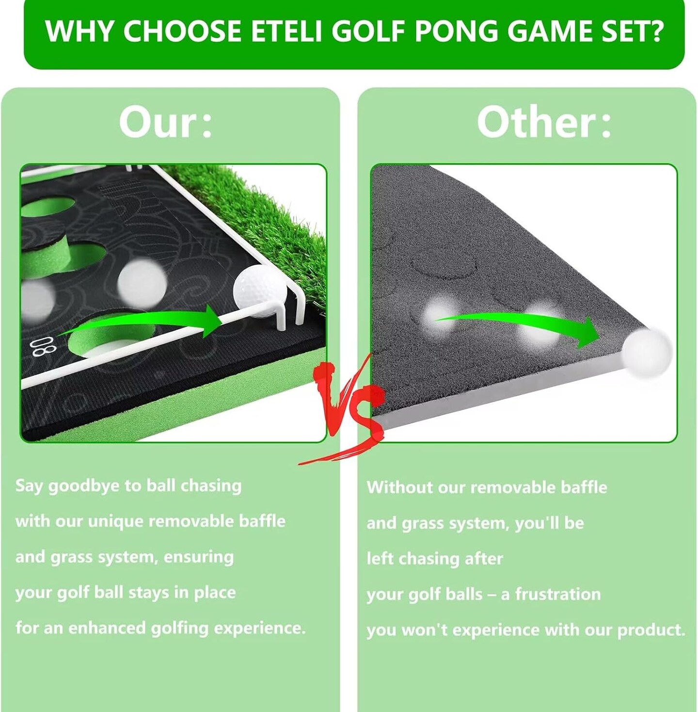 Golf Pong Game Set - 10.1&#x27; x 1.6&#x27; (3.08m x 0.49m) Foldable Indoor Putting Green with 2 Adjustable Putters, 8 Golf Balls, &#x26; Carrying Bag for Backyard, Office, or Home Practice