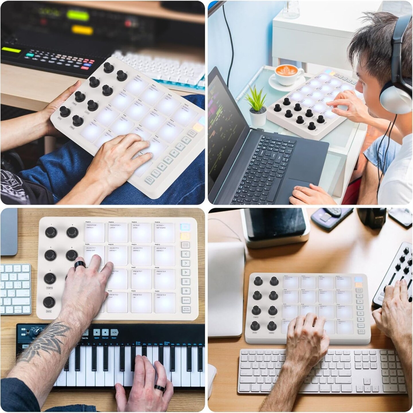 M-Wave Midi Controller &#x2013; Bluetooth USB Pad &#x2013; 16 Drum Pads, 8 Knobs, Rechargeable, DAW Compatible