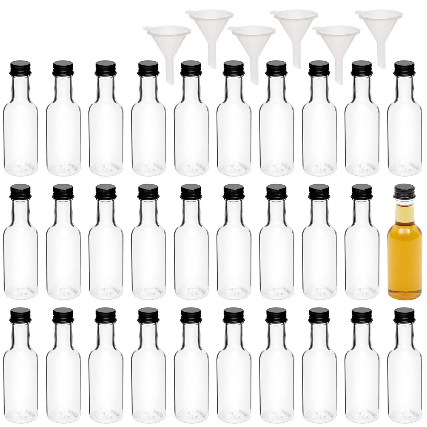 30 Pack 50ml Mini Liquor Bottles with Caps - 50mL Small Wine Bottle with 6 Funnels for Party Favors, Alcohol