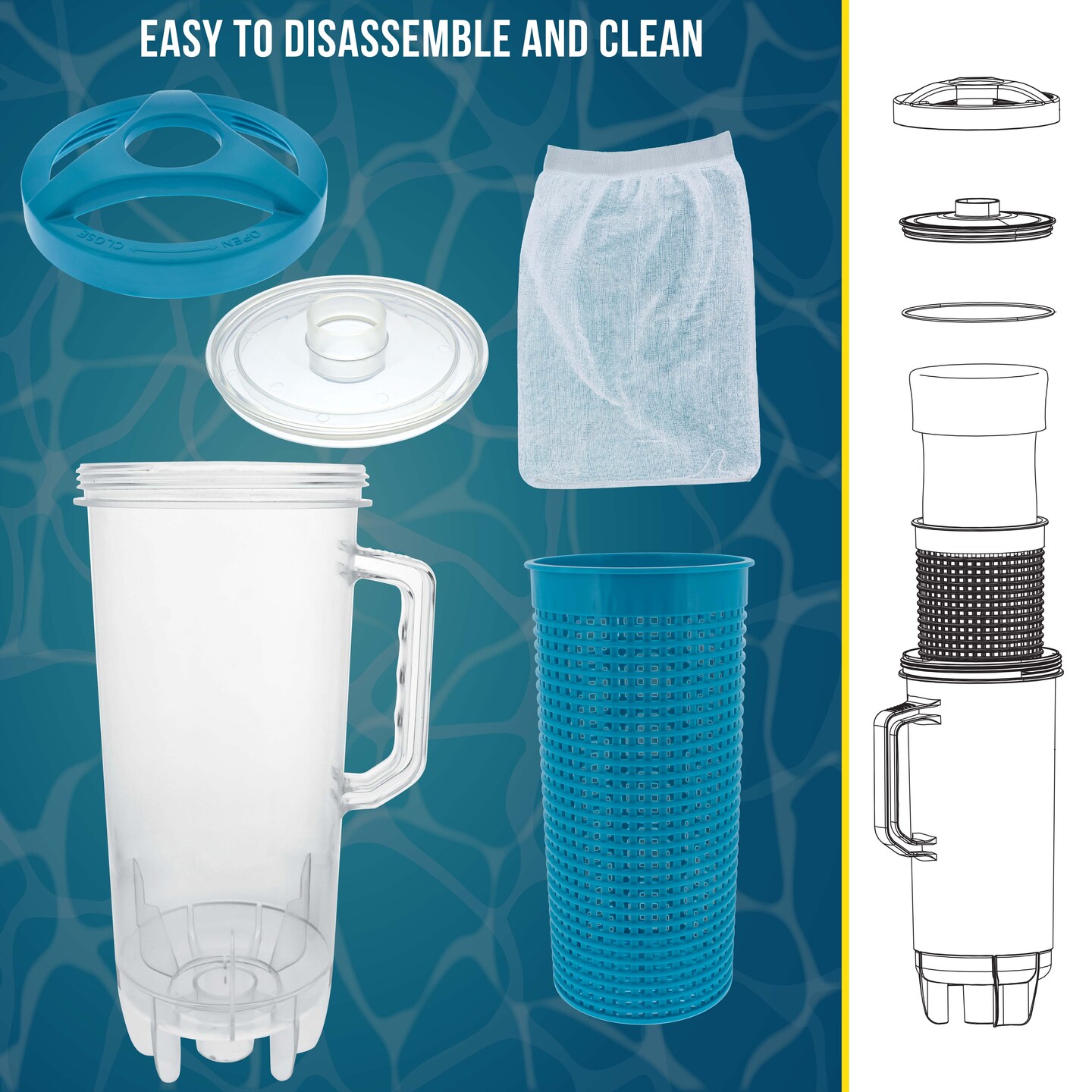 U.S. Pool Supply&#xAE; In-line Pool Leaf Canister with Large Plastic Mesh Basket &#x26; Mesh Bag - Fits 1-1/2&#x201D; Pool Cleaner Vacuum Hose Sections - Skims Leaves, Prevents Clogging