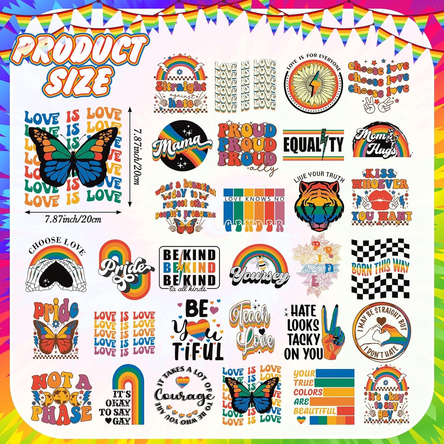 30 Pcs Gay Pride Iron on Transfers Rainbow HTV Iron on Decal LGBT Pride Month Iron on Patches Vinyl Heat Transfer Sticker Ready to Press for Clothing T Shirts Jacket Bag Hat DIY