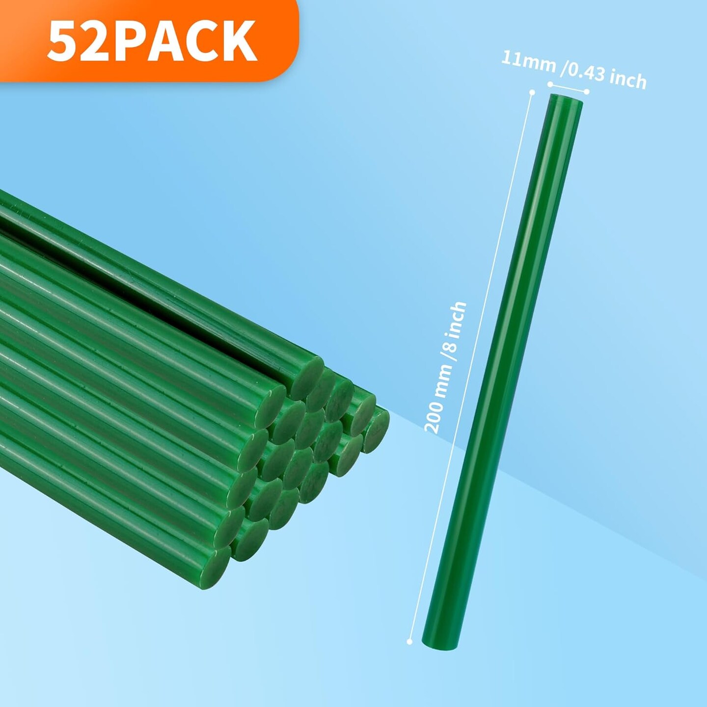 Green hot Glue Sticks Full Size 0.43&#x201D; Dia x 8&#x201D; Long, 52 pcs Hot melt Adhesive Glue Sticks, All-Purpose Colored Glue Gun Sticks for Christmas Decoration DIY Crafts Arts School Repair Bonding Welcome to Seller Assistant Please log in to your account