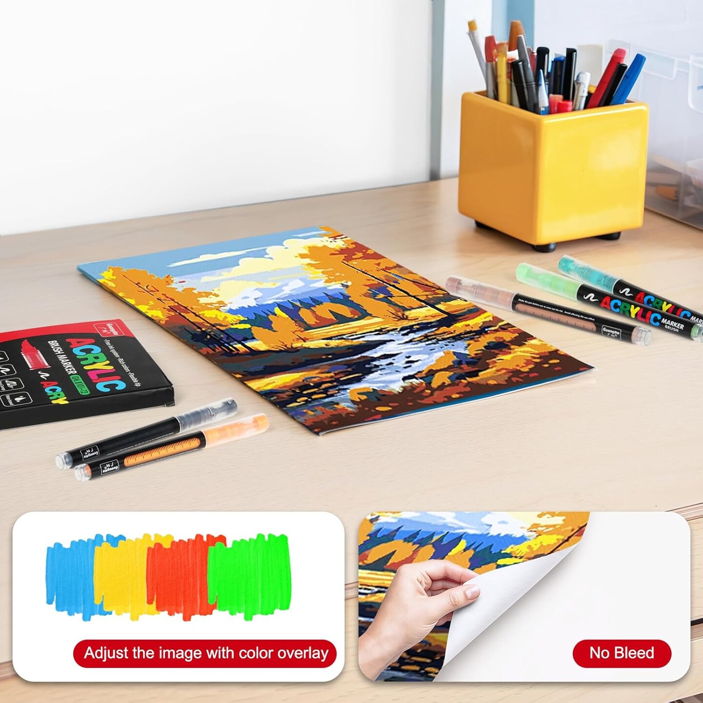 Acrylic Paint Markers Pens, 36 Colors Waterproof &#x26; Long-Lasting Ink, Brush Tip Acrylic Markers for Wood, Rock Painting, Glass, Canvas, Ceramic, Fabric, Plastic Art Crafts Supplies Kids Adult