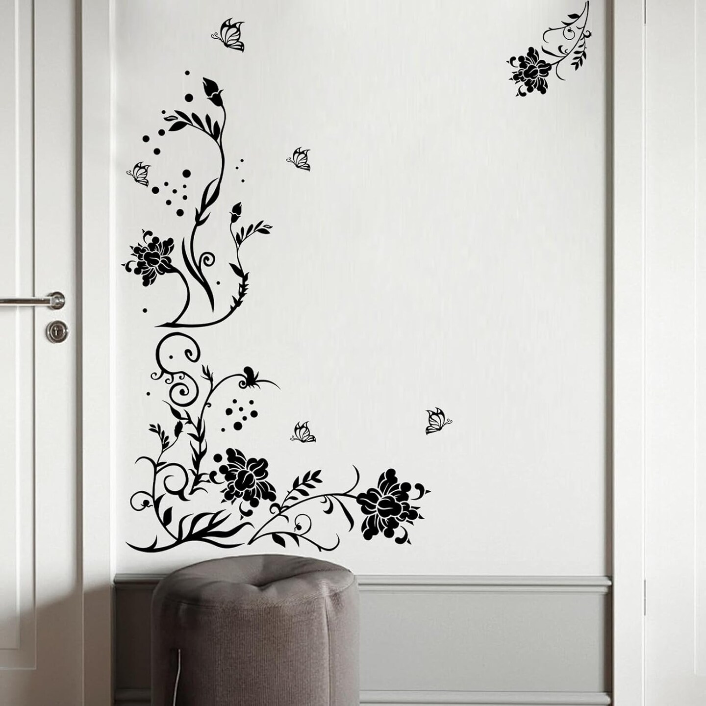 Supzone Flowers &#x26; Butterflies Wall Decals - DIY Black &#x26; Floral Wall Stickers for Bedrooms &#x26; Living Rooms