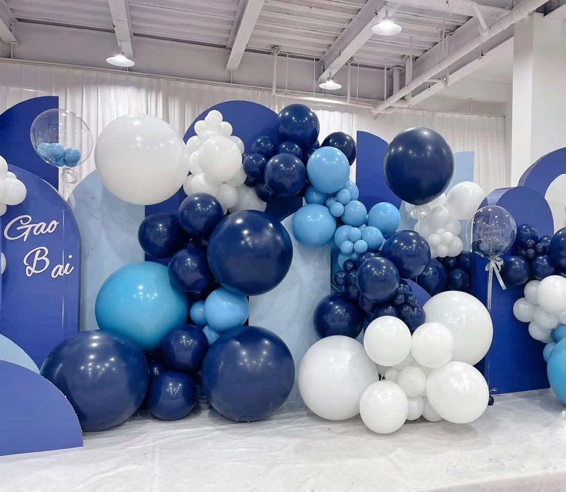 141Pcs Blue White Gold Latex Balloons Garland Arch Kit