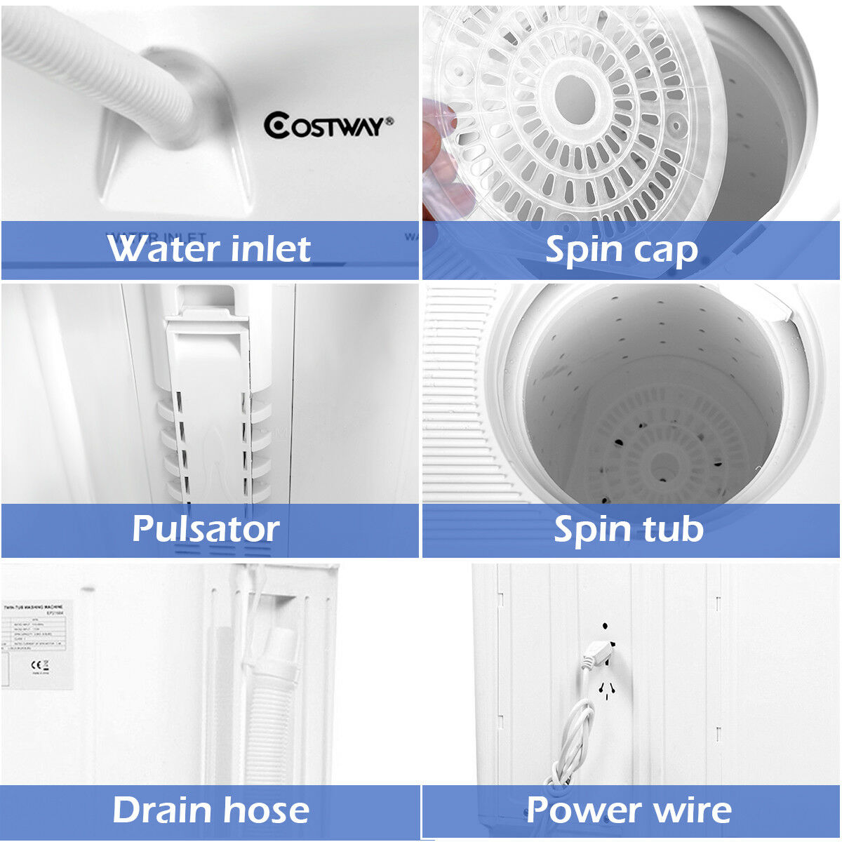 Costway 17.6 lb Portable Mini Compact Twin Tub Washing Machine Washer Spin Dryer