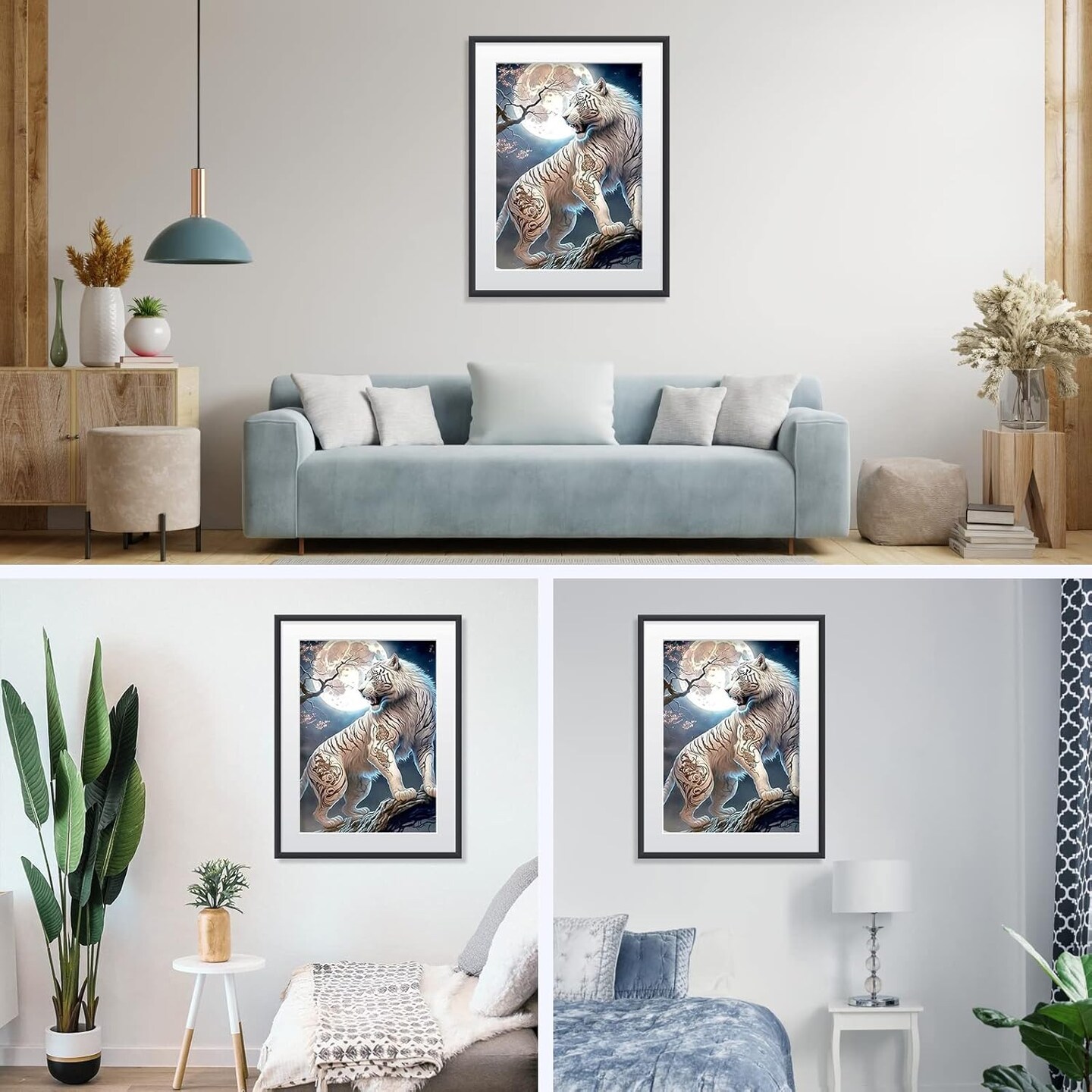 White Tiger Diamond Art Kits for Adults, Full Drill Tiger with Moon Diamond Art Kits, DIY 5D Diamond Dots Paint with Diamonds Animals Diamond Art Kits for Home Decor 30x40cm
