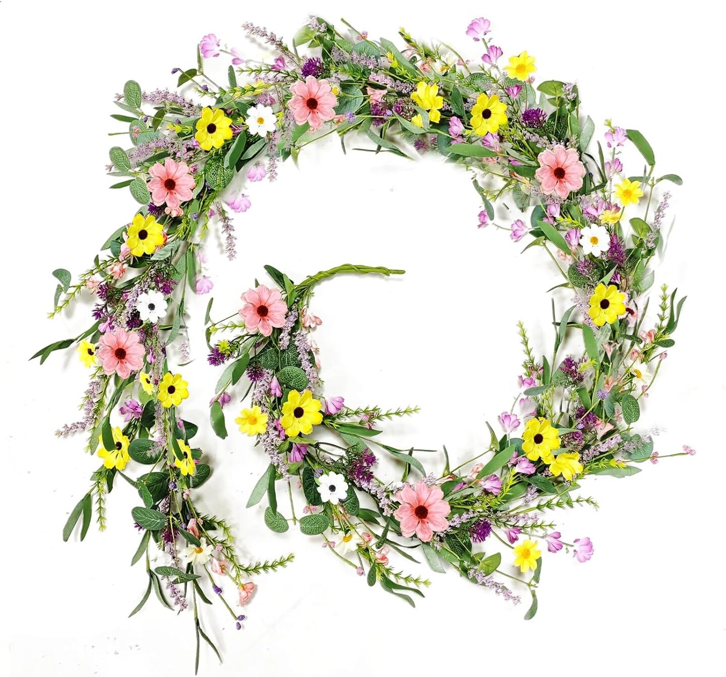 6.5 Ft Summer Flower Garlands Not Withering Wildflower Wreath Garland Floral Garlands for Mantle Indoor Outdoor Wedding Arch Porch Home Farmhouse Decoration