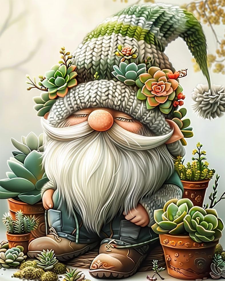 Diamond Painting Kits for Adults - Gnome Succulents 5D Diamond Art Kits for Beginner DIY Full Drill Diamond Dots