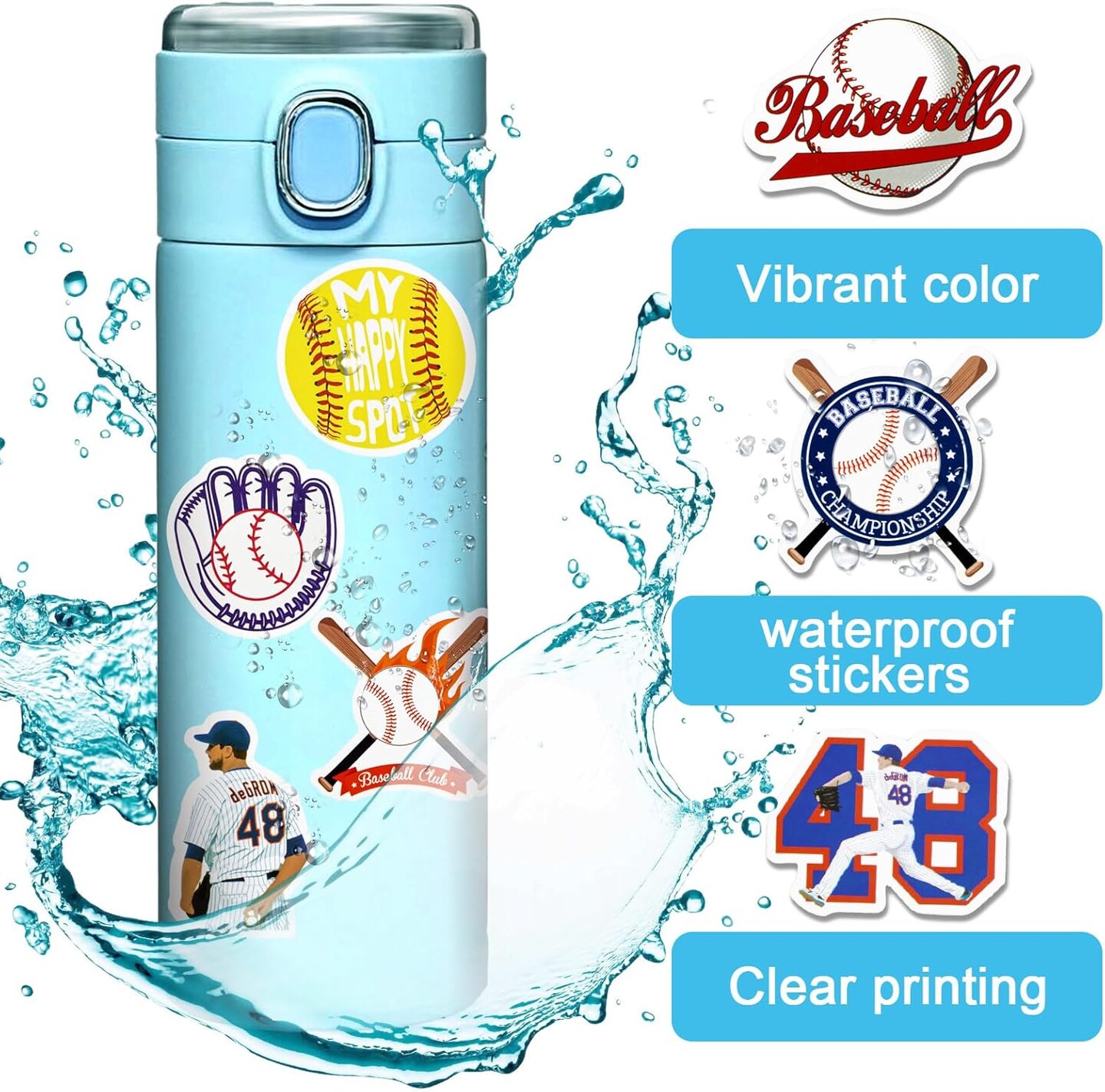150PCS Baseball Stickers - Waterproof, Vinyl, for Bottles, Helmets, Posters &#x26; Scrapbooks - Gifts for Teens &#x26; Kids