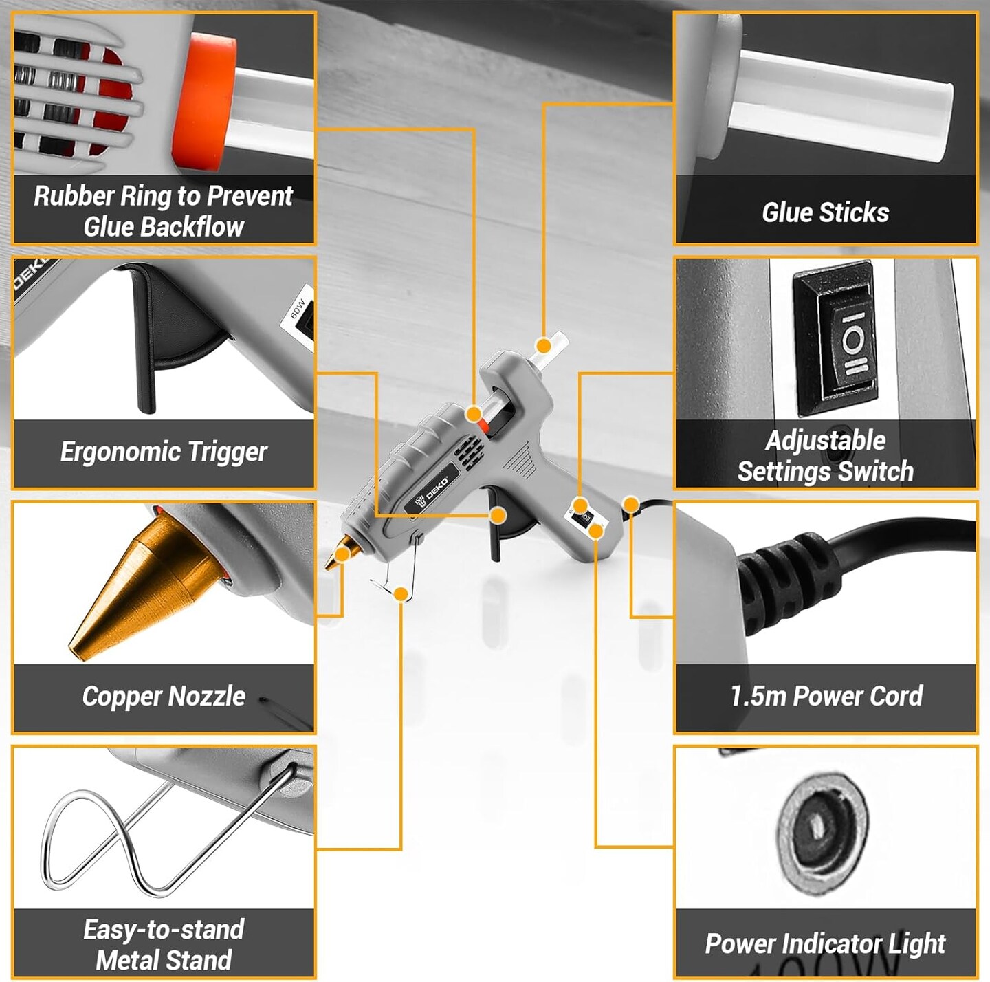 Hot Glue Gun Full Size: DEKOPRO 60/100Watt Dual Temp Hot Glue Gun Kit with 25 Glue Sticks, Organize Storage Case, Heavy Duty Heat Glue Gun Tool Set for Home Repair, Art &#x26; Crafts, DIY