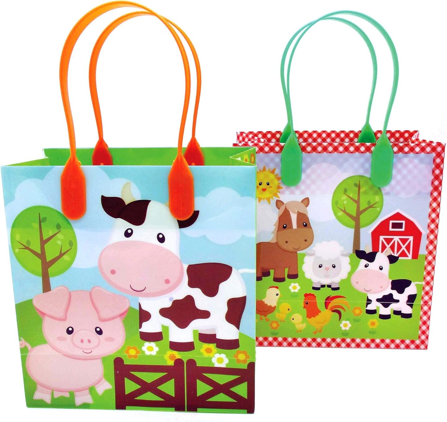 Tiny Mills Barnyard Animals Birthday Party Assortment Favor Set 108 pcs (12 Large Party Favor Treat Bags with Handles, 24 Self-Ink Stamps for Kids, 12 Sticker Sheets, 12 Coloring Books, 48 Crayons)