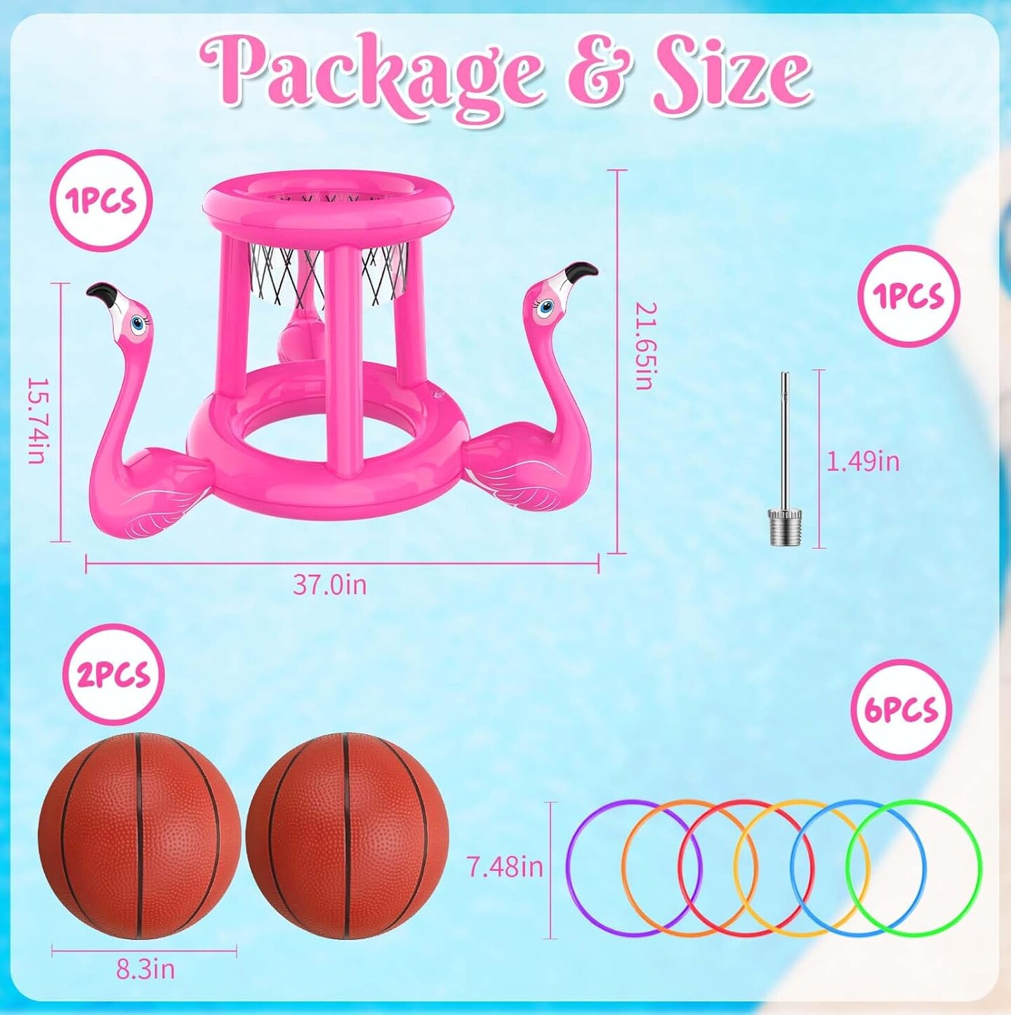 Pool Floats Toys Set, 2-in-1 Floating Basketball Hoops & Pool Ring Toss, Fun Summer Water Games for Kids Ages 8-12