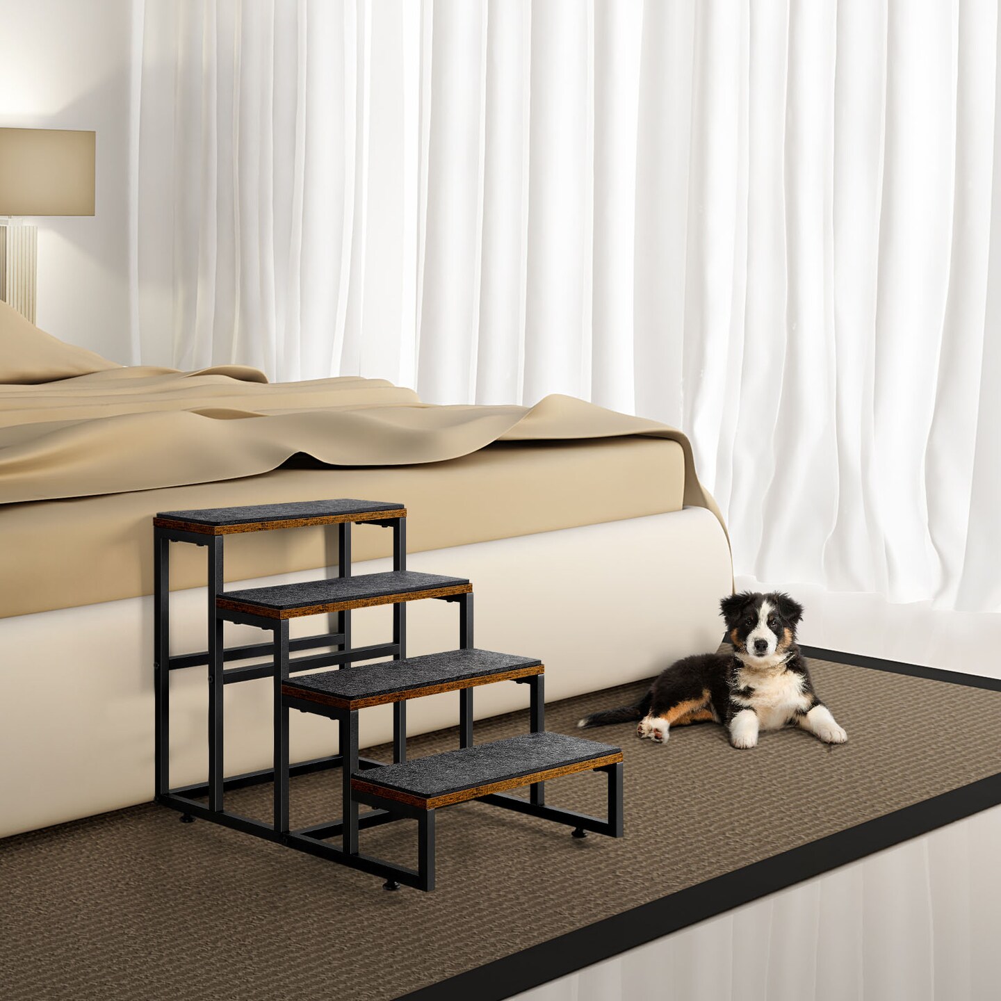 5-Step Non-Slip Dog Stairs for Bed &#x26; Sofa &#x2013; Heavy-Duty Pet Steps with Felt Pads, Joint-Friendly Design for Small, Senior, or Injured Pets