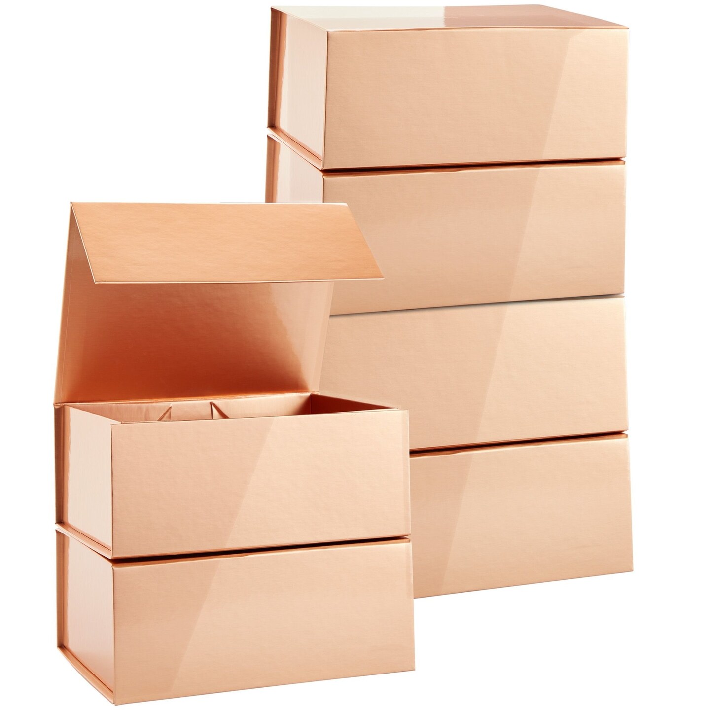 6 Pack Magnetic Gift Boxes with Lids, 9.5 x 7 x 4 Inches for Birthday, Wedding, Groomsman and Bridesmaid Proposal Box (Rose Gold)