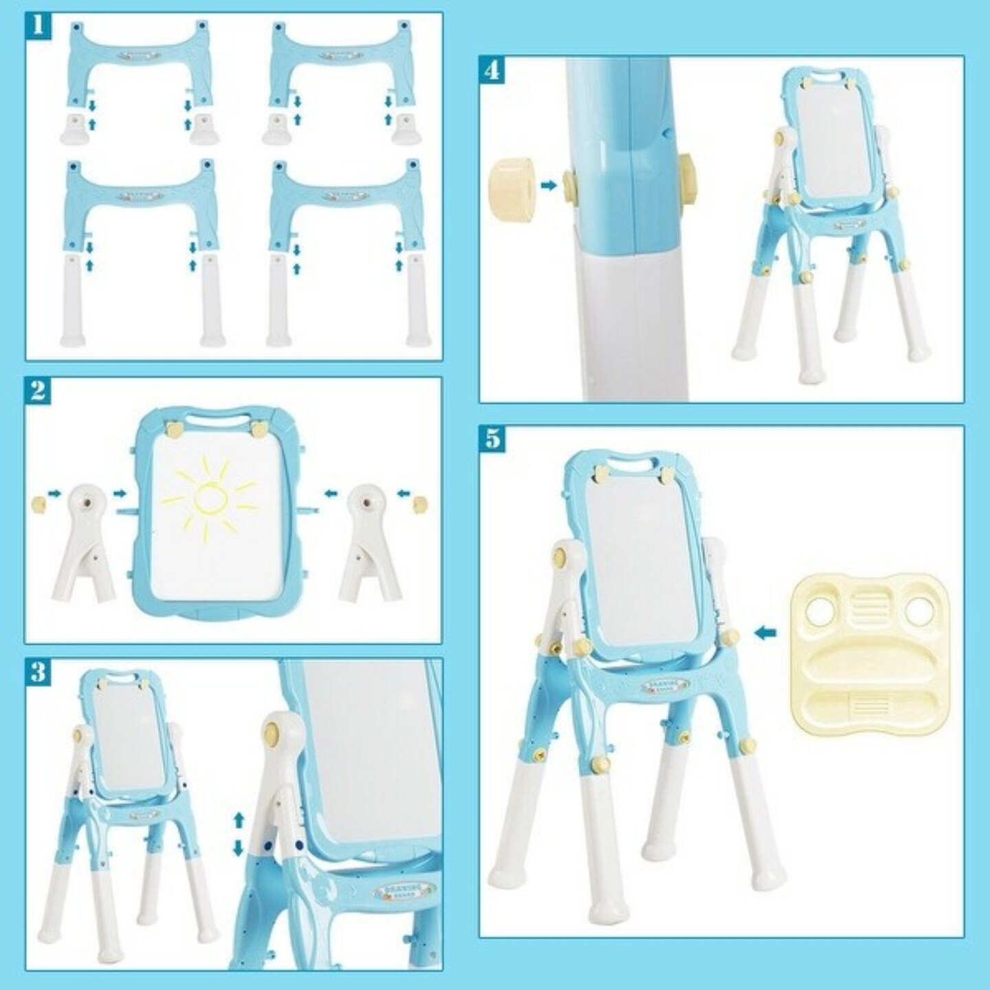 360-degree Rotate Magnetic Whiteboard and Chalkboard Art Easel with Height Adjustable