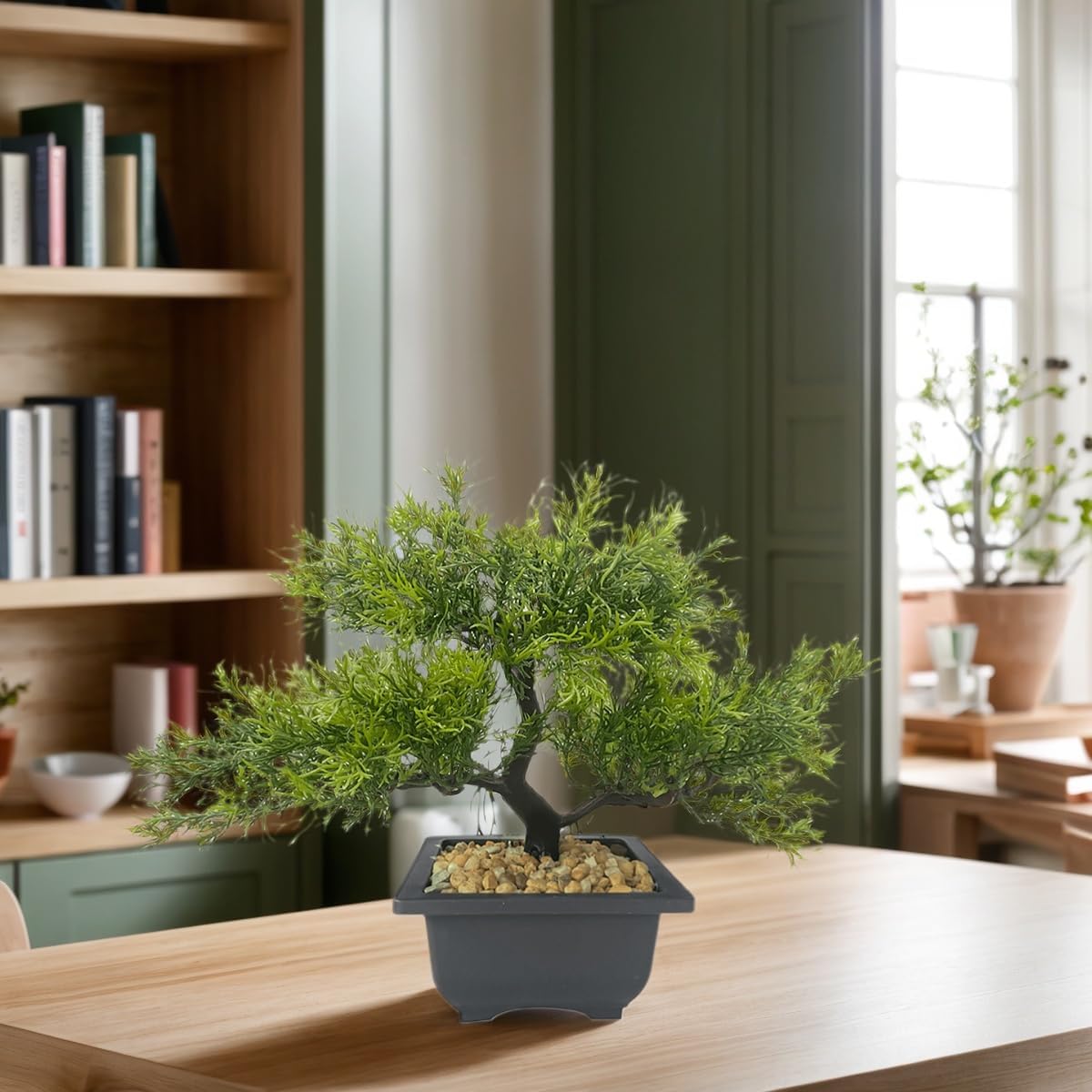 Artificial Bonsai Tree Small Realistic Fake Plant in Pot for Indoor Home Office Desk Decor, Low-Maintenance Tabletop and Bookshelf Decoration