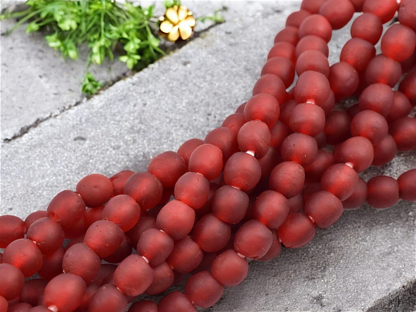 10-11mm Matte Red African Recycled Glass Beads (20&#x22; Strand)