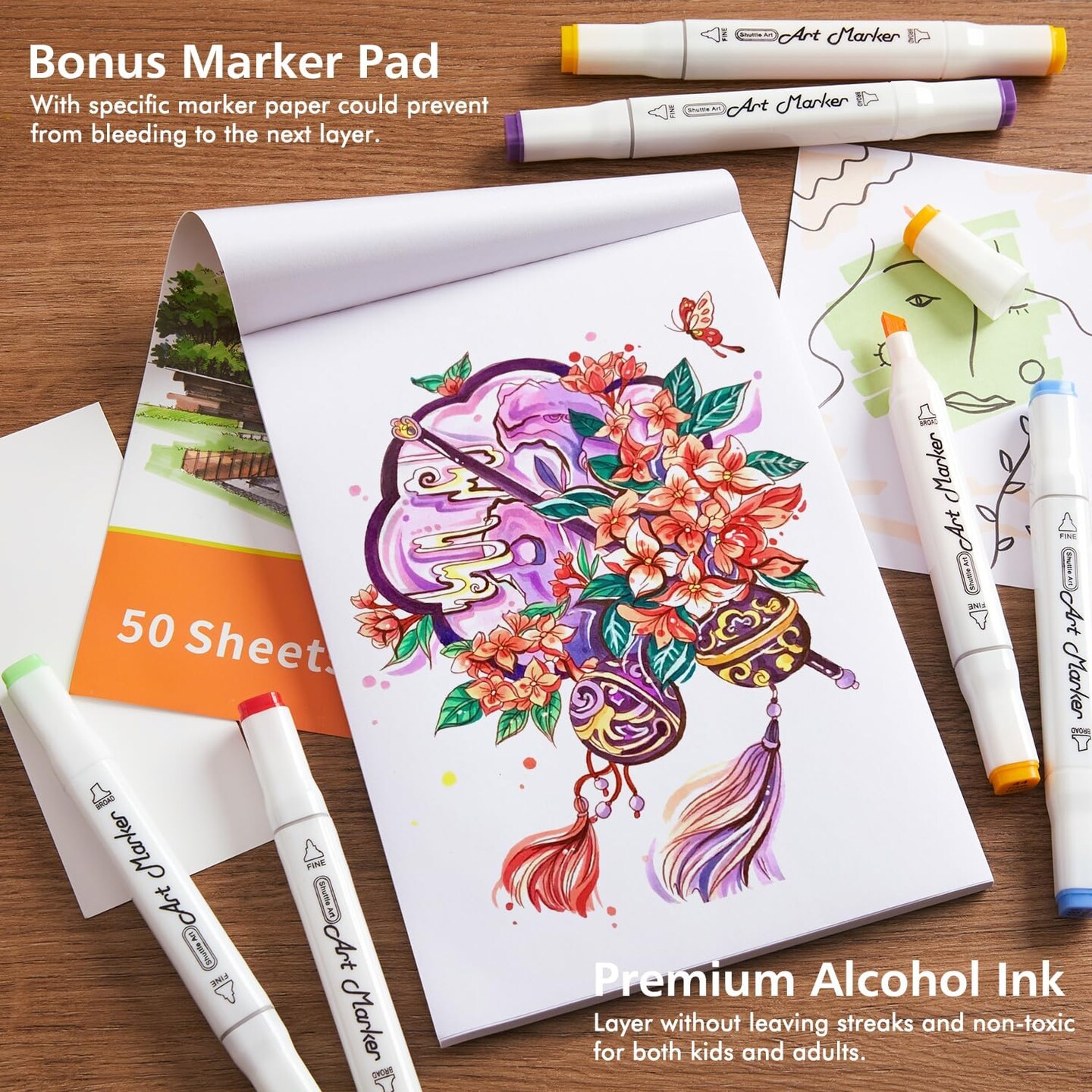 172 Colors Alcohol Based Dual Tip Art Markers, 171+1 Blender Permanent Marker Pens Plus 1 Marker Pad 1 Case