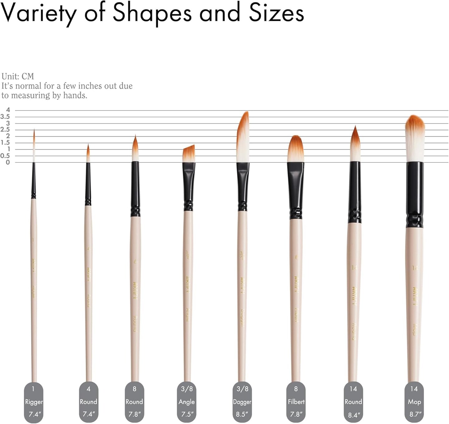 ARTIFY Watercolor Brush Set, 8 Pcs Professional Paint Brushes with Case for Beginners and Artists, Various Shapes, Optimized Hairs for Watercolor, Gouache, Ink, Tempera, and Fabric Painting