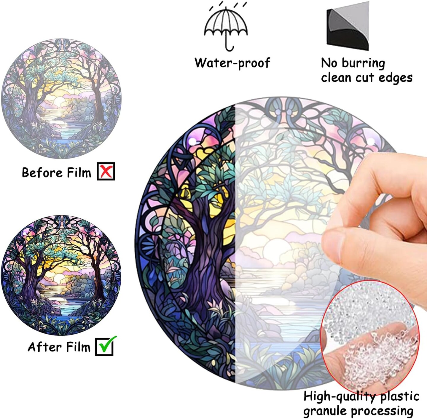 Summer Tree Life Acrylic Window Hanging Nature Round Sun Catcher Round Sun Catcher Home Decor Forest Stained Sun Catcher Window Decor Wall Art for Home Office Decoration (Style B)