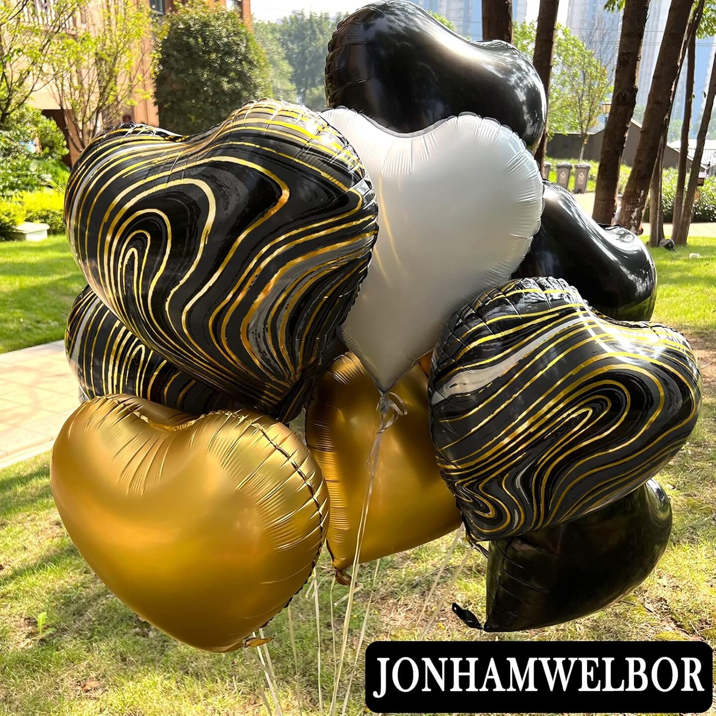 20Pcs 18 inch Marble Black Foil Mylar Heart Shape Balloons Decorations Valentines Birthday Wedding Baby Shower Party (Marble Black)