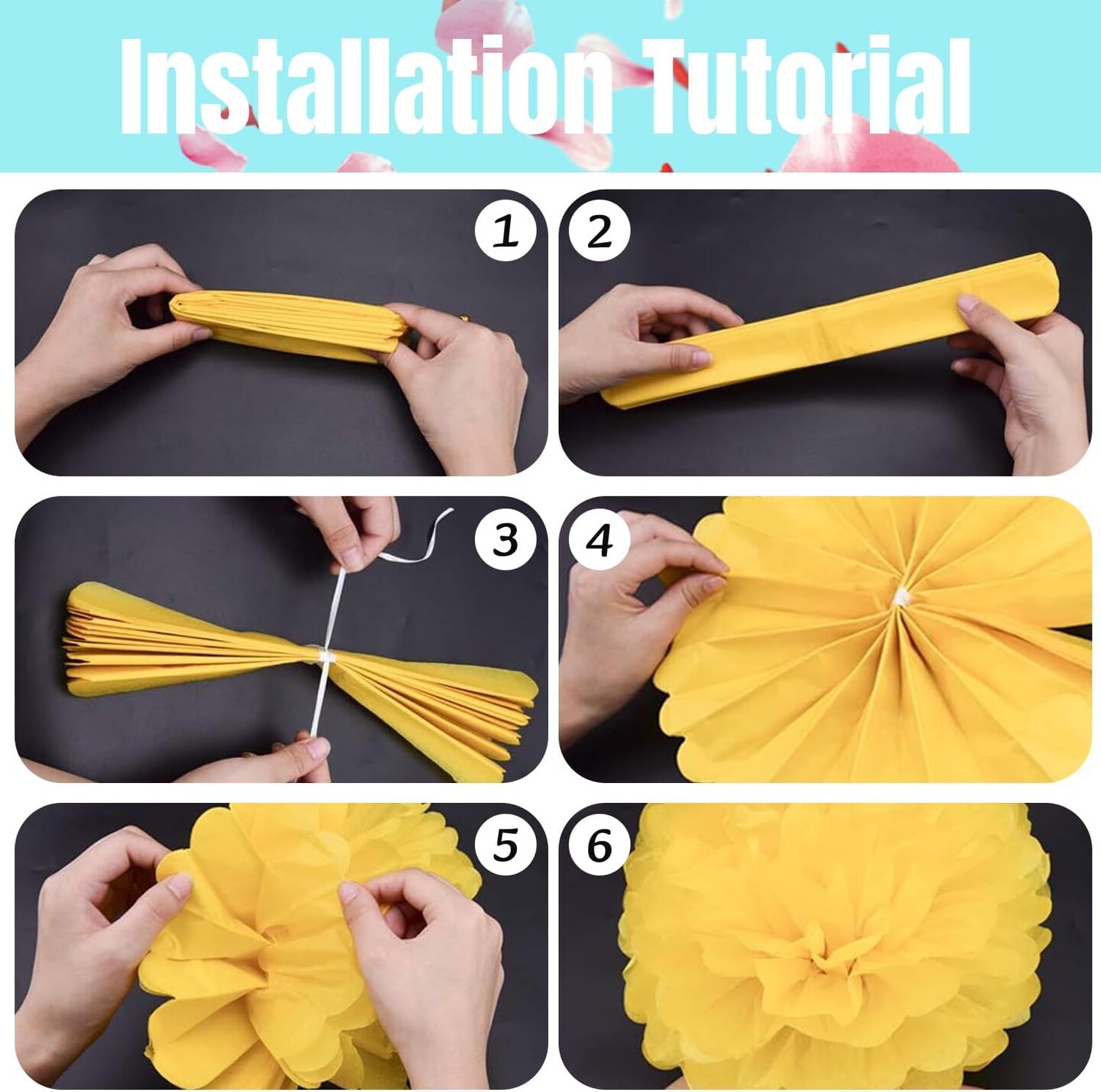 20pcs Light Blue Paper Pom Poms Decorations, DIY Decorative Tissue Paper Pom-poms Flowers Ball for Party Wedding Outdoor Decoration