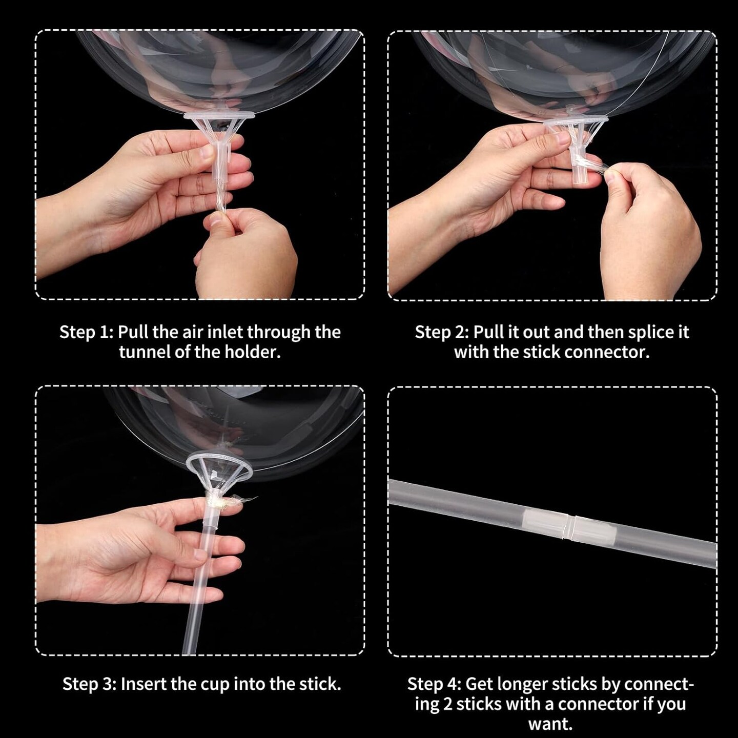 50pcs Balloon Sticks and Cups - 16in Clear Bobo Balloon Holders for Large Balloons - Birthday, Graduation, Wedding Party Decorations