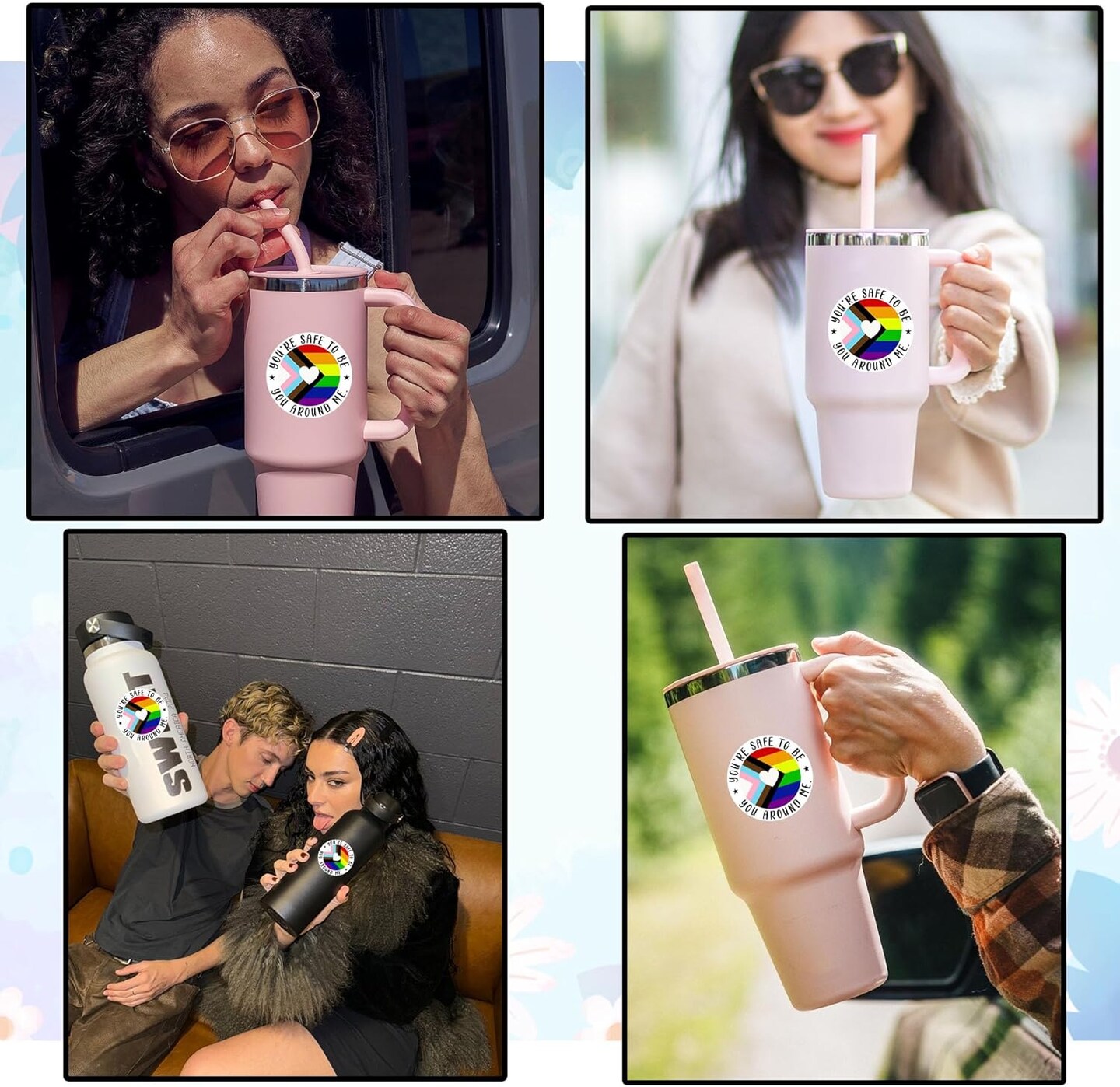 Set 3PCS 2 Inches - You&#x27;re Safe with Me Ally Sticker Progress Pride Flag Trans Flag LGBTQ 2&#x22; Waterproof Vinyl Decal for Water Bottles, Tumbler, Laptop, Hard Hat, Car Gifts for Kid, Girl, Boy