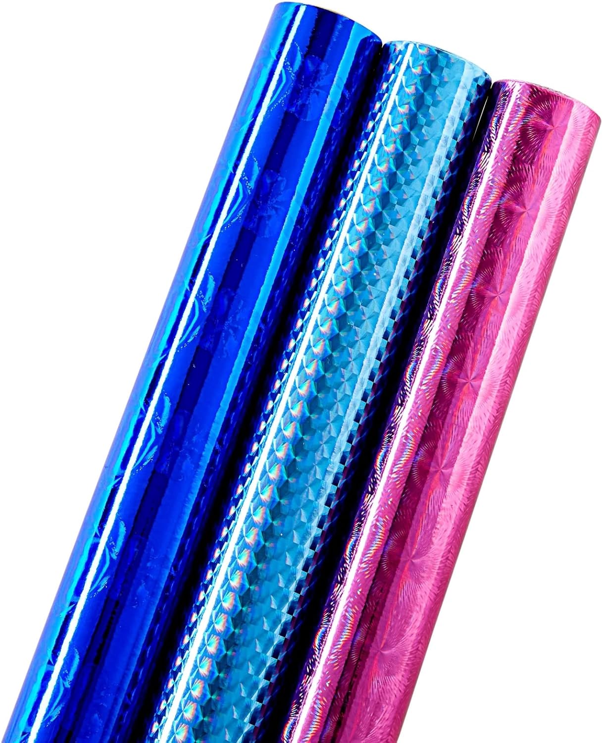 Holographic Metallic Gift Wrapping Paper Rolls – 3-Pack Iridescent Foil Gift Wrap with Geometric Patterns, 17.3 in x 204 in Each