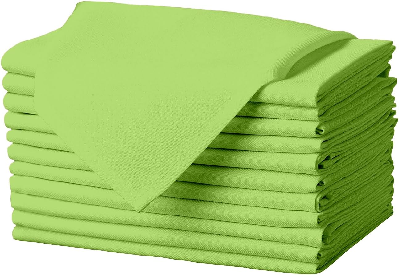 Set of 12 Apple Green Cloth Napkins, 17×17 in, Soft & Washable with Hemmed Edges