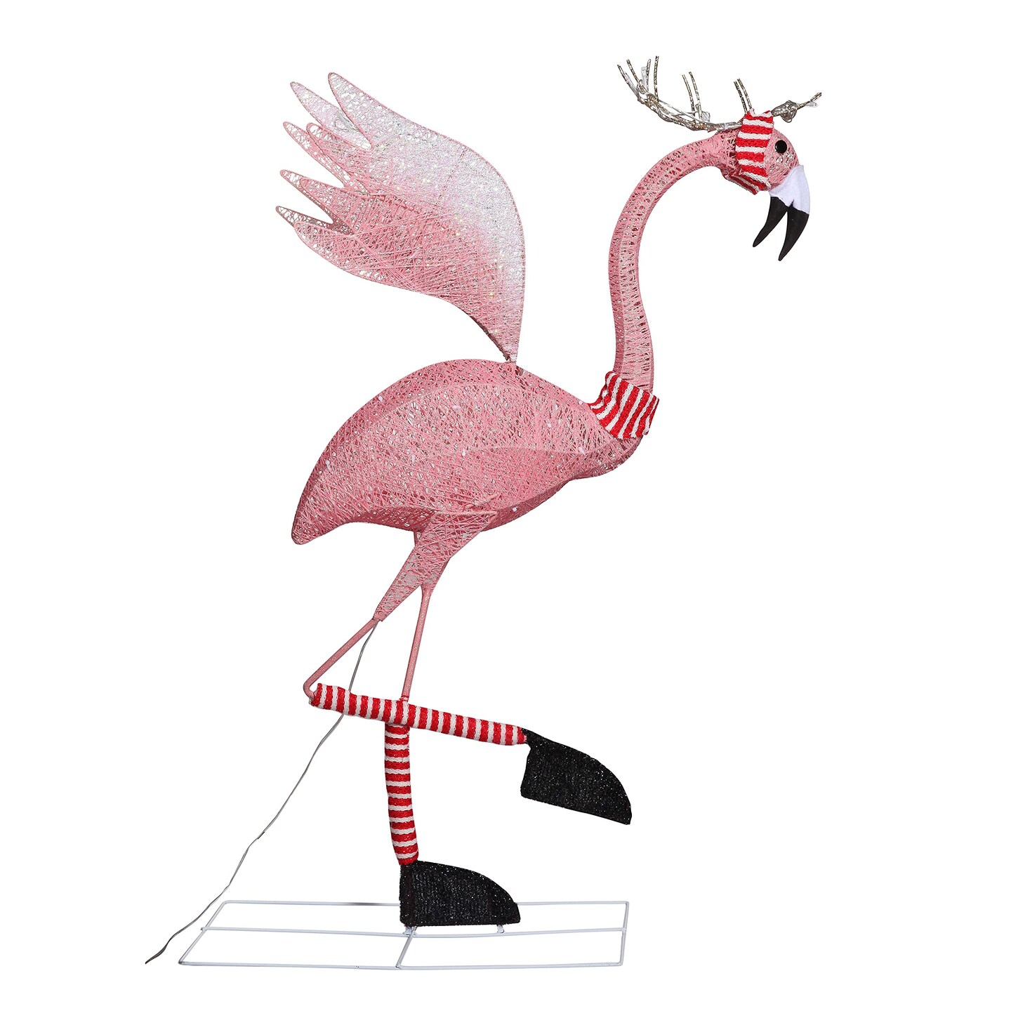Haute Decor 42-inch Reindeer Flamingo - Lighted Outdoor Christmas Holiday Yard Display - Pre-Lit with LED Lights, Interior Metal Frame, Metal Stand Included