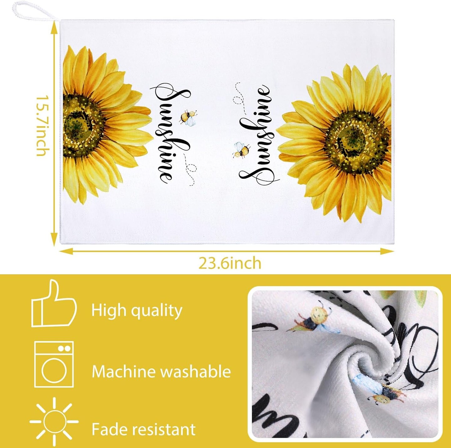 4 Pcs Sunflower Kitchen Towels Spring Summer Flower Floral Sea Beach Lemon Kitchen Hand Dish Towels Fast Drying Decor for Cooking(Yellow,Sunflower)