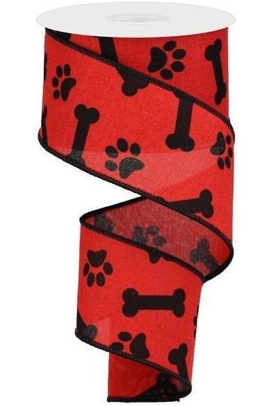 2.5&#x22; Paw Print Royal Ribbon: Red &#x26; Black (10 Yards)