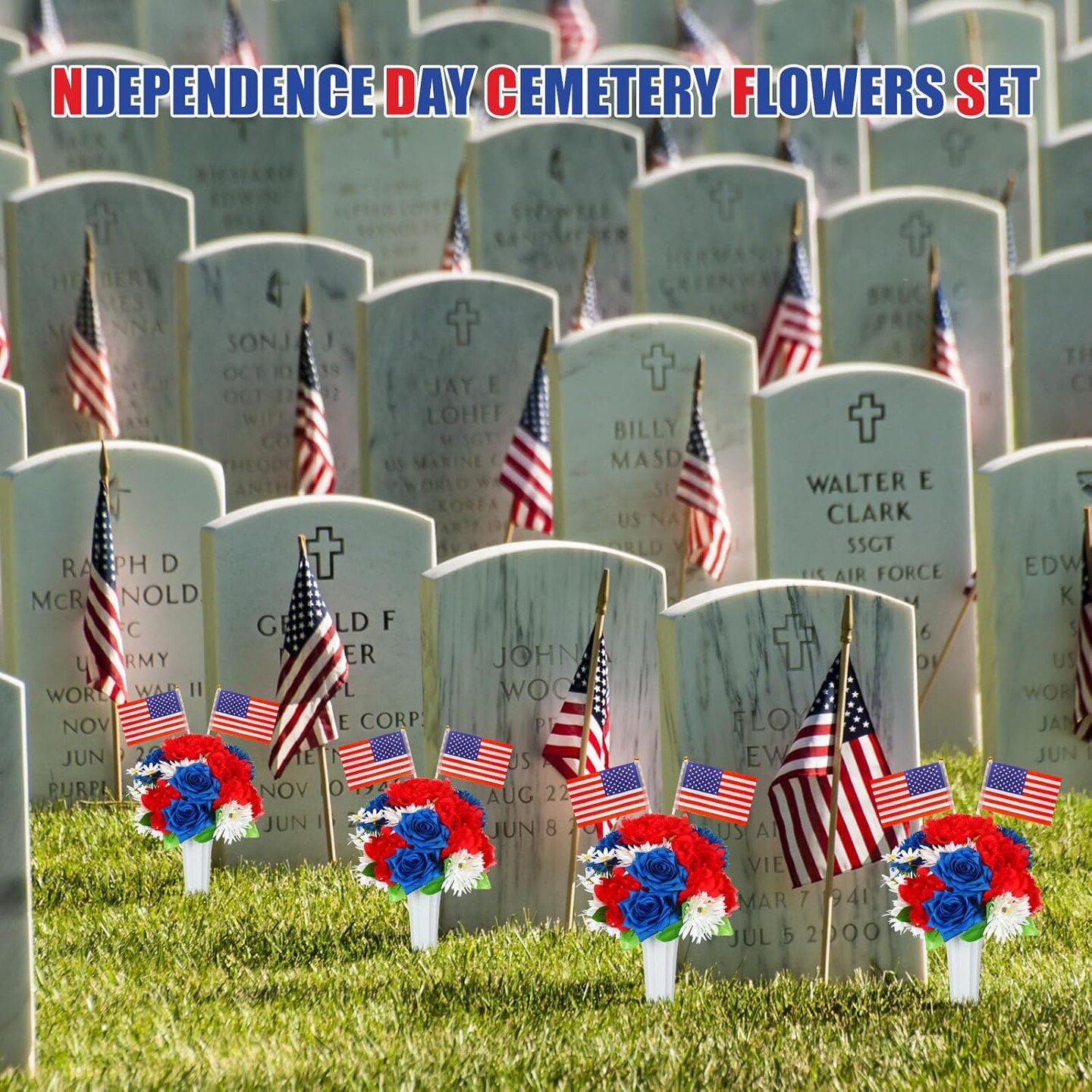 2 Set Artificial Memorial Day Flowers with Vase