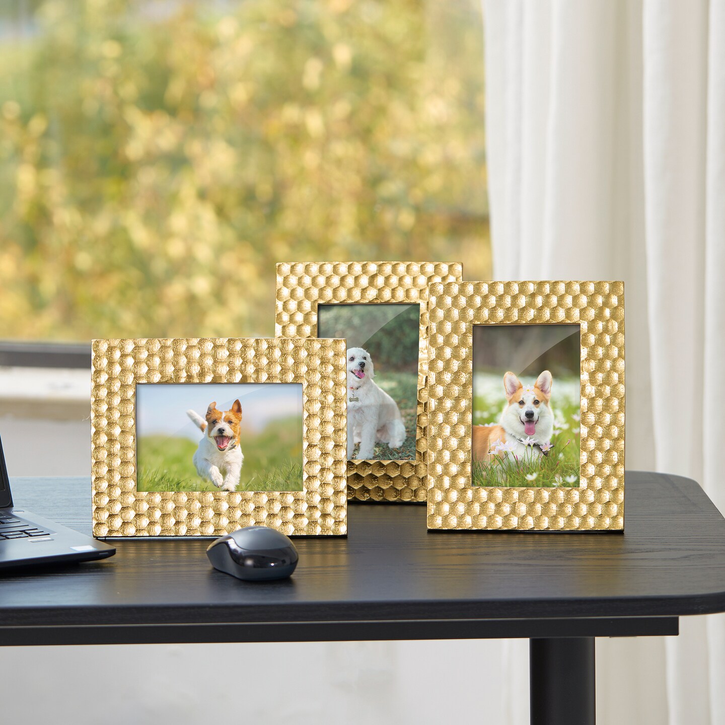 Set of 6 Gold Honeycomb Resin Wall or Tabletop Picture Frames-4X6