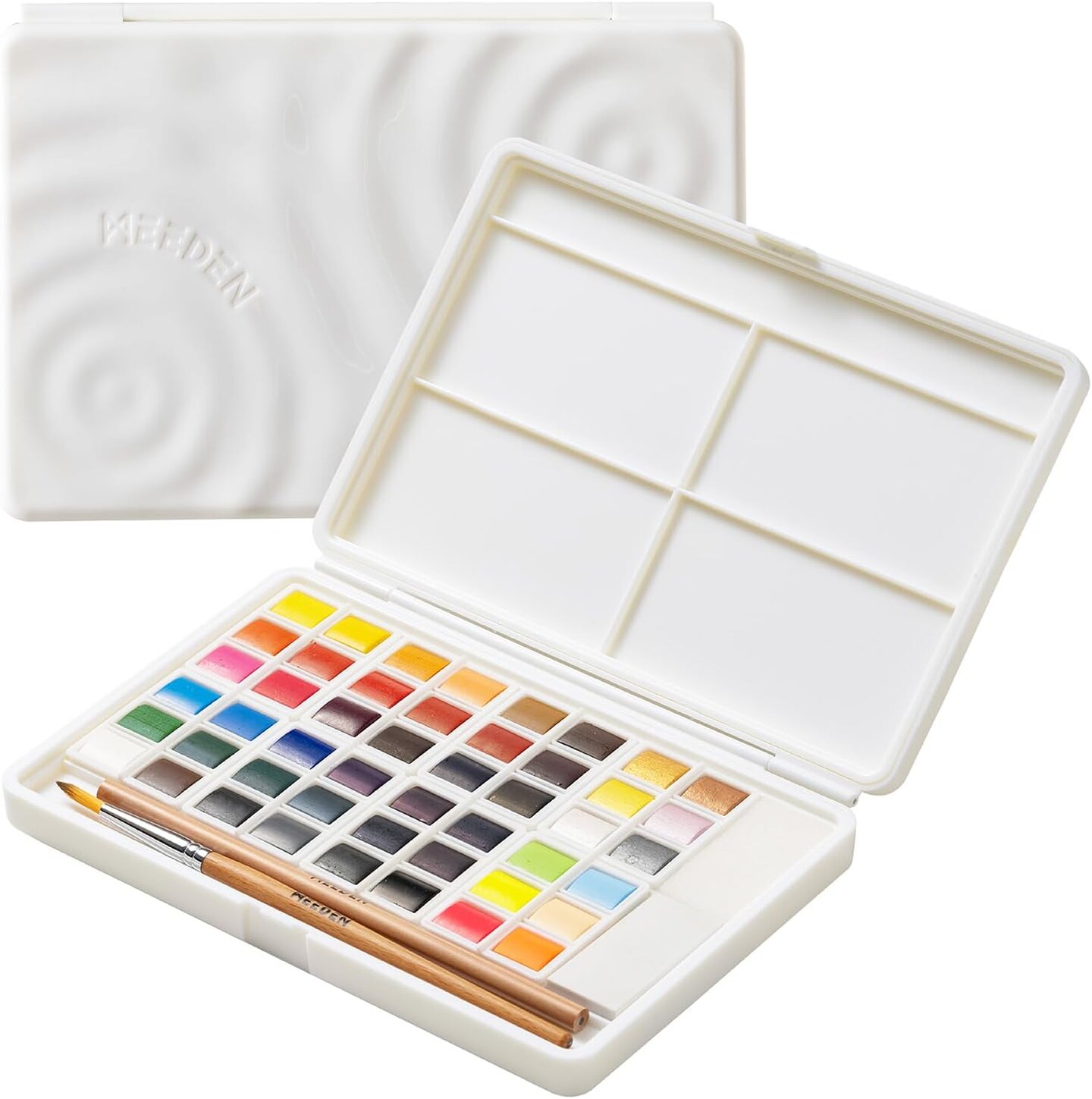 Watercolor Paint Set 48 Colors in Portable Box, Paint Kit with Brush, Palette, Art Supplies, Customizable Color Blocks, Bright Watercolors Travel Set for Adult Teens Beginner Amateur Artists