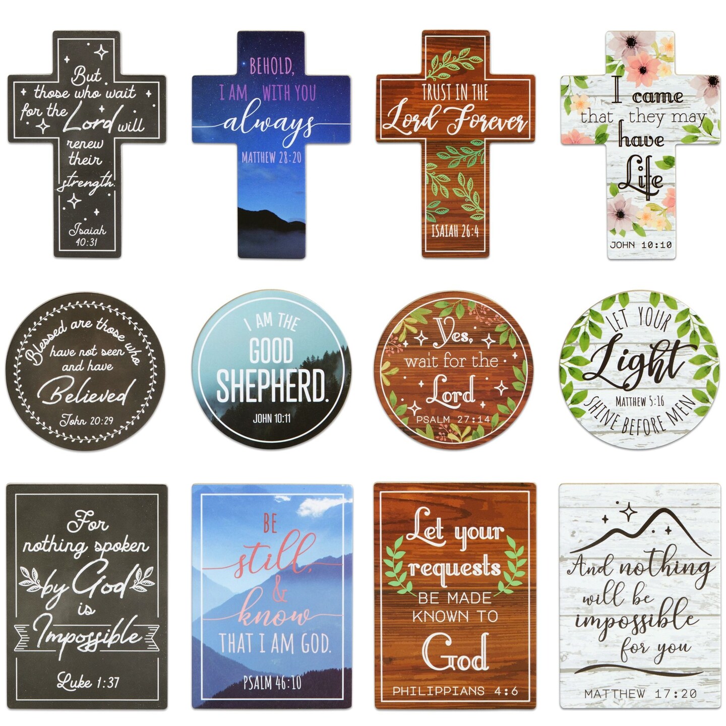 12 Pack Inspirational Refrigerator Magnets with Bible Verses, Christian Magnet with Scripture (3 Size)