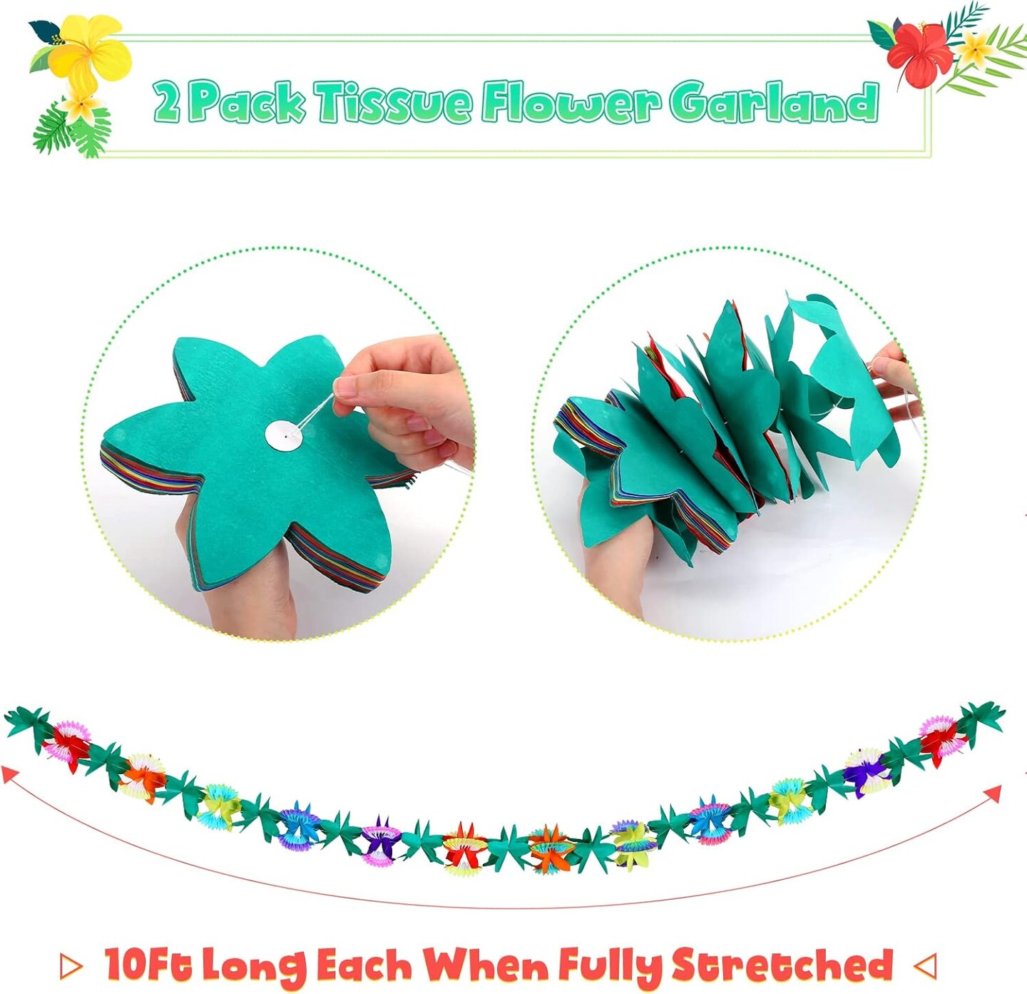 Summer Hawaiian Tropical Luau Party Decorations, 20Ft Tropical Garlands &#x26; 6 Birds Honeycomb for Summer Tiki Bar Beach Party Decorations Supplies