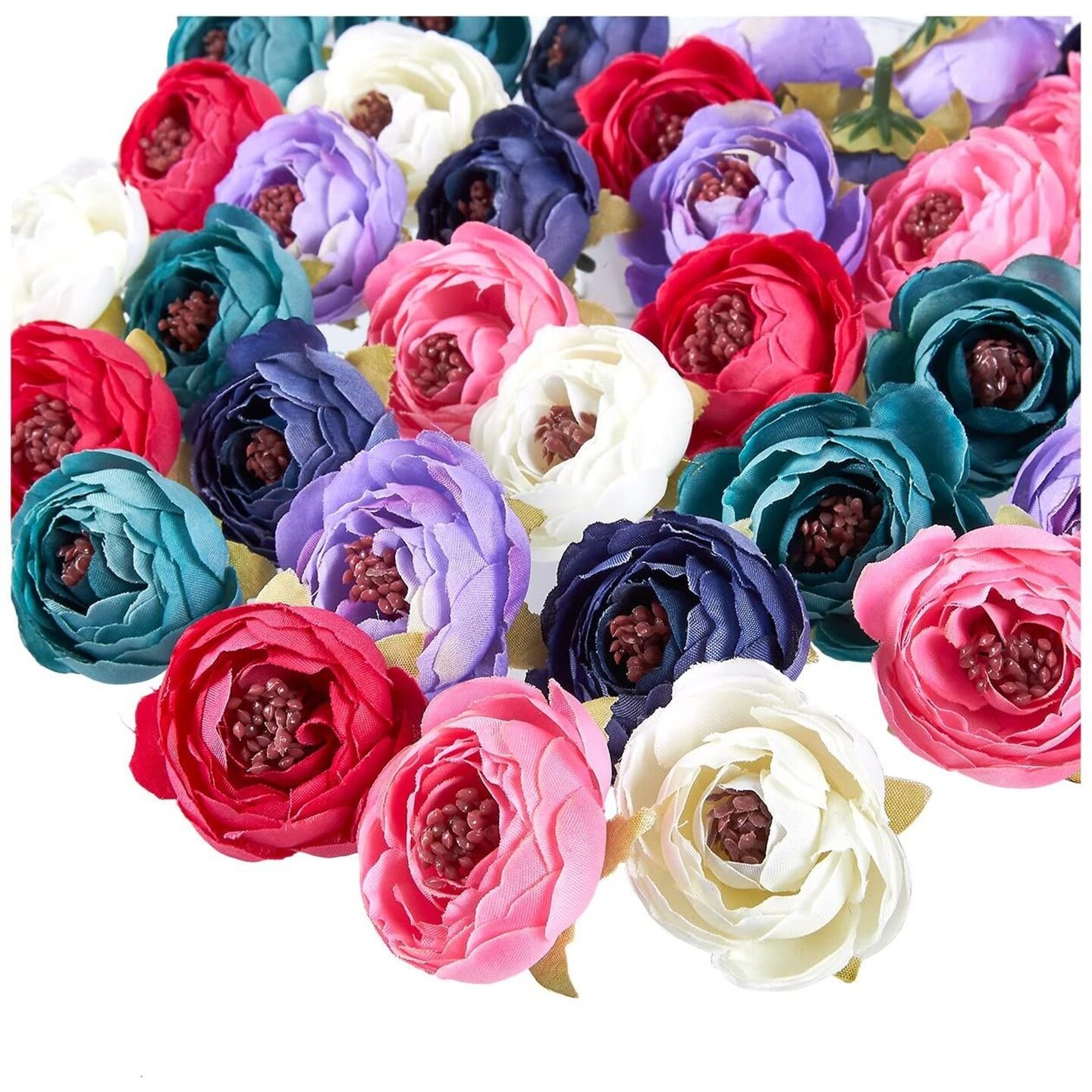 60 Pack Peony Flower Heads for Crafts, DIY Projects, Valentine&#x27;s Decorations, Centerpieces, Weddings, Events, Mixed Colors of Mini Peonies Artificial Flowers (1.6 Inches)