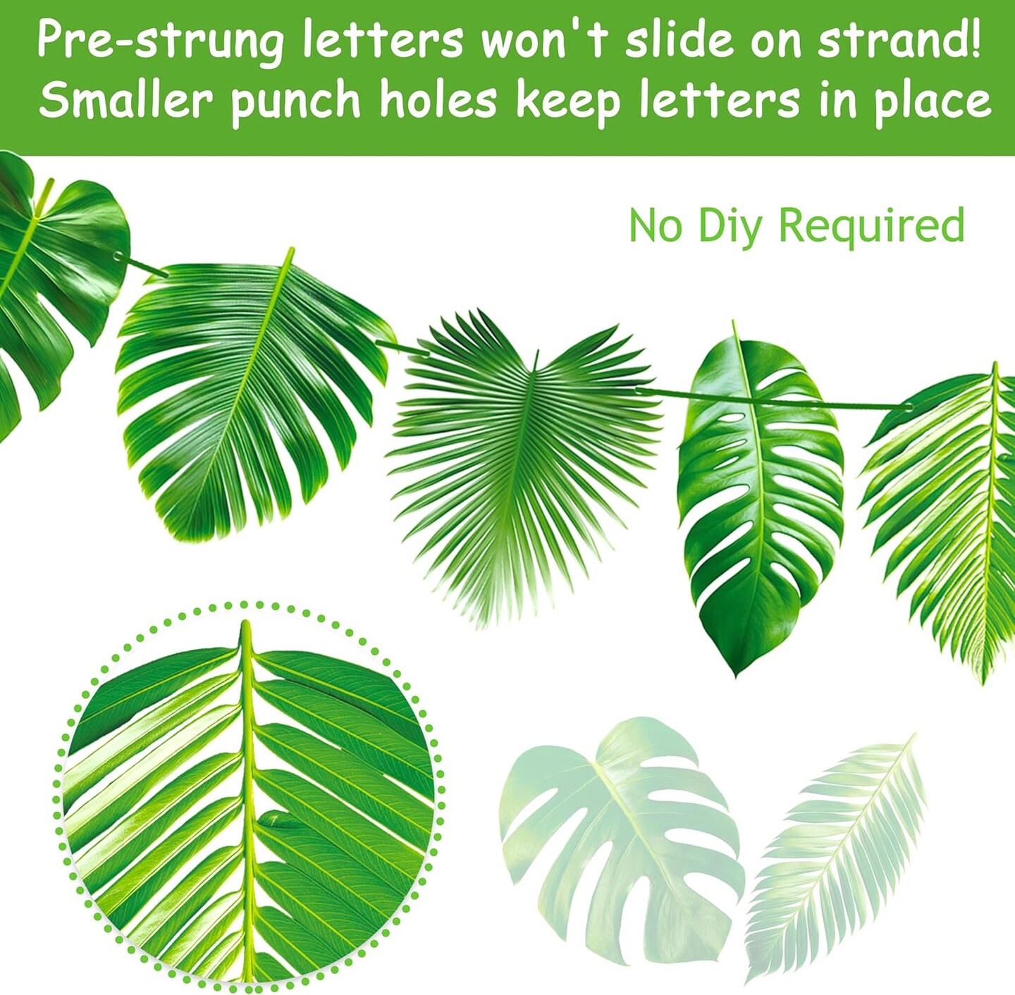 Tropical Party Banners & Palm Leaf Garlands – Green Hawaiian Luau Party Decorations, Jungle-Themed Banners for Summer Parties, Baby Showers & Summer Events
